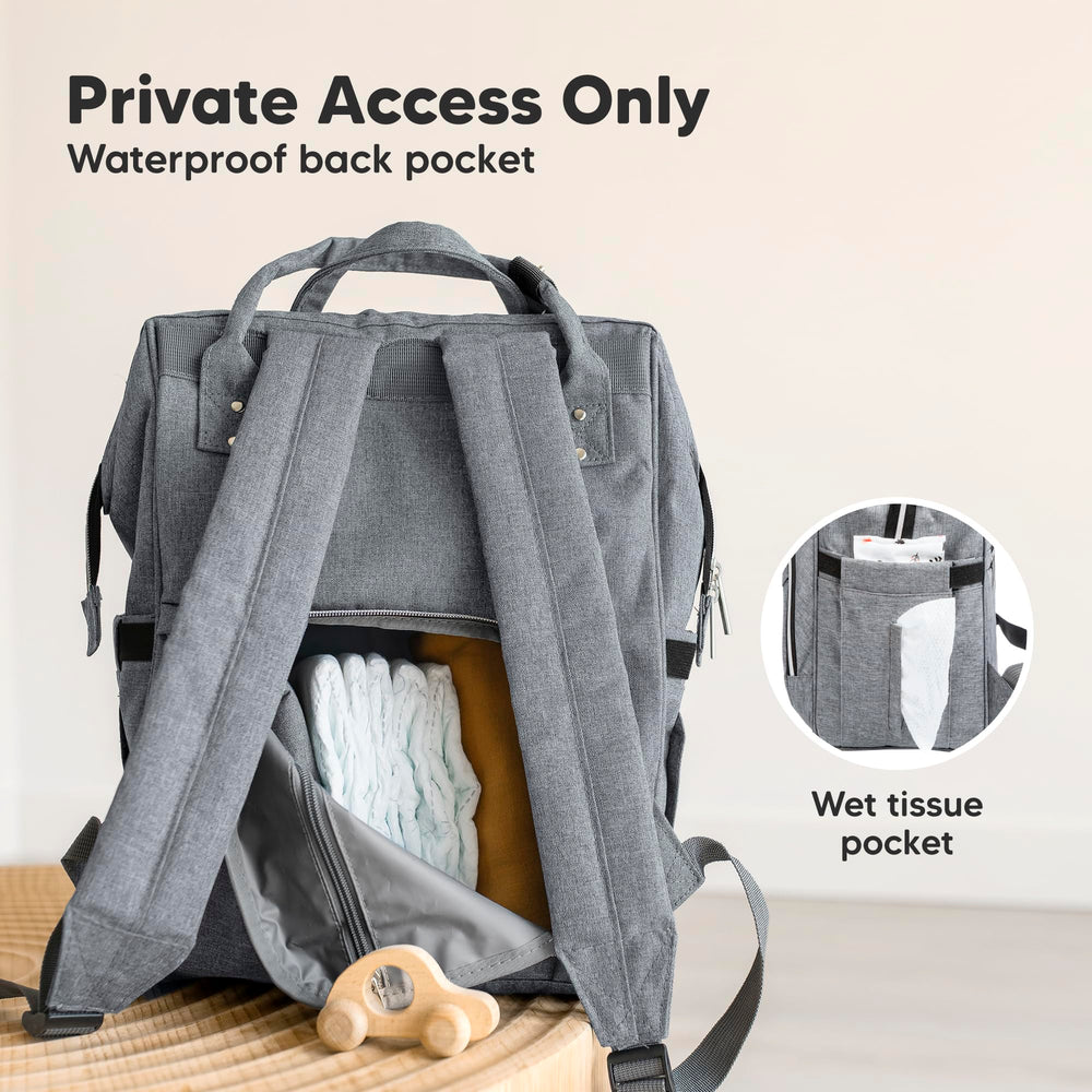 KeaBabies Diaper Bag Backpack water-resistant fabric keeps belongings protected in rain.