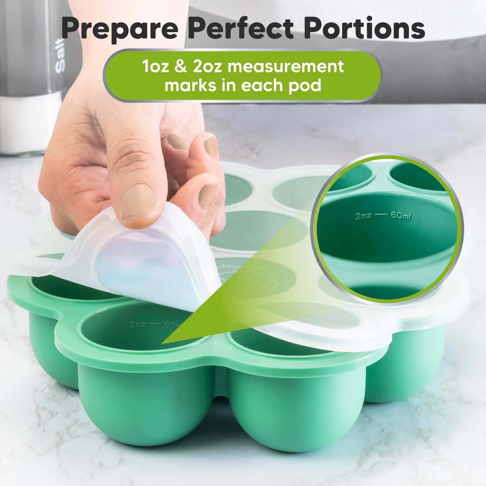 KeaBabies dishwasher and microwave safe silicone tray for easy cleanup.
