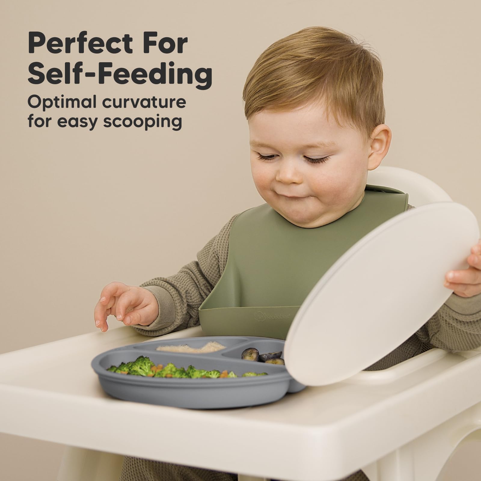 KeaBabies divided-section plate designed for varied foods and independent eating.