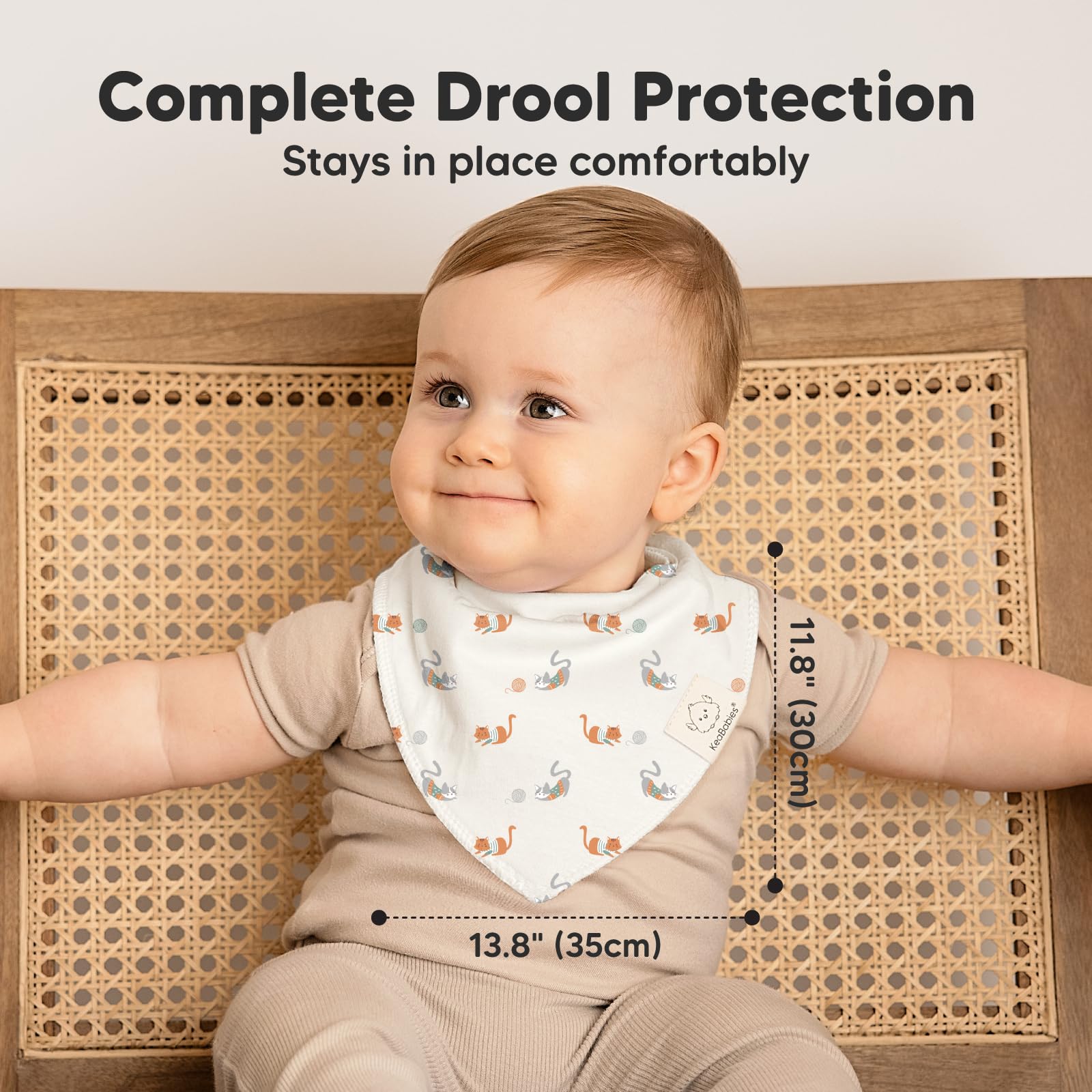 KeaBabies dual-layer cotton bib; strong absorption for teething drool.