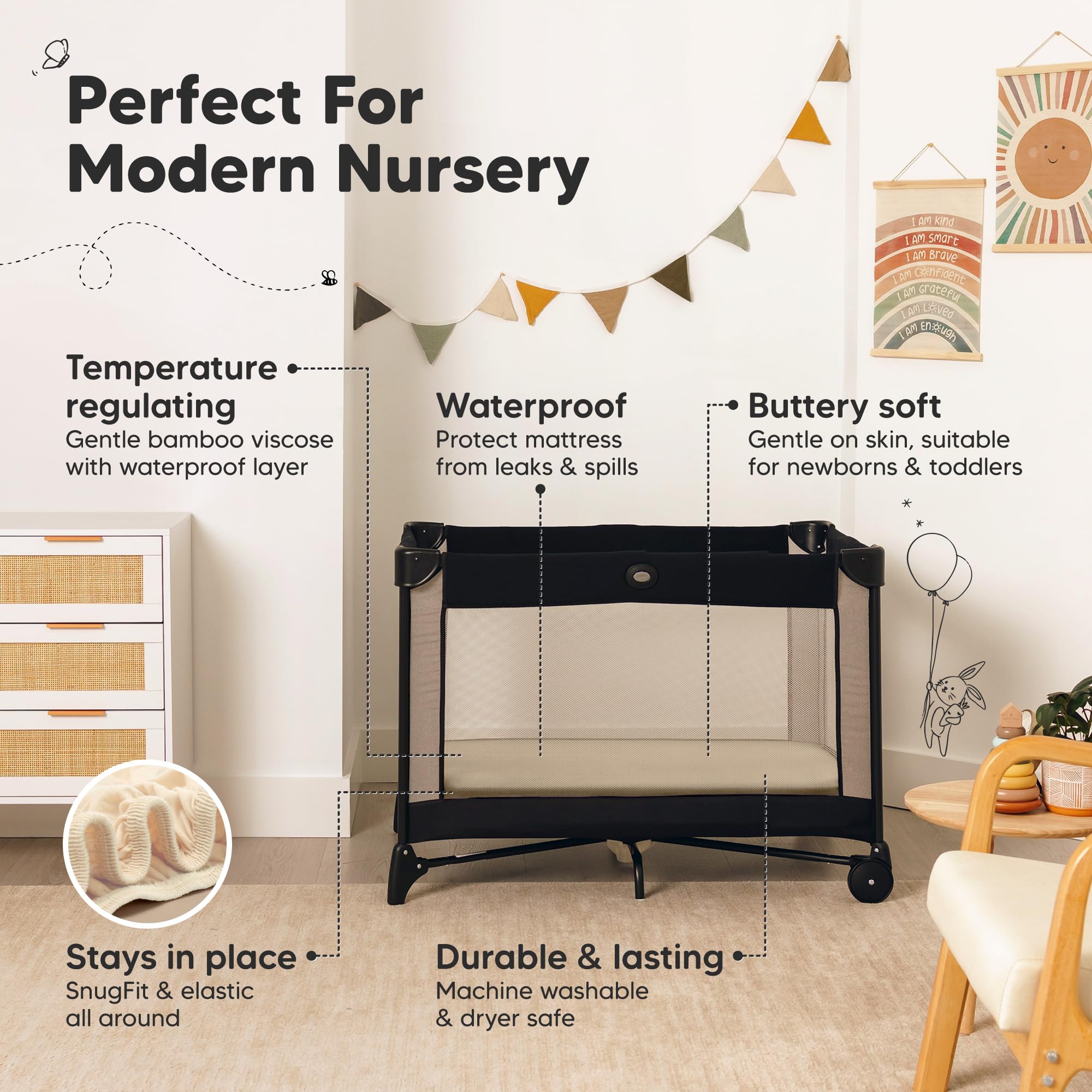 KeaBabies durable, machine washable crib sheets in macadamia finish.