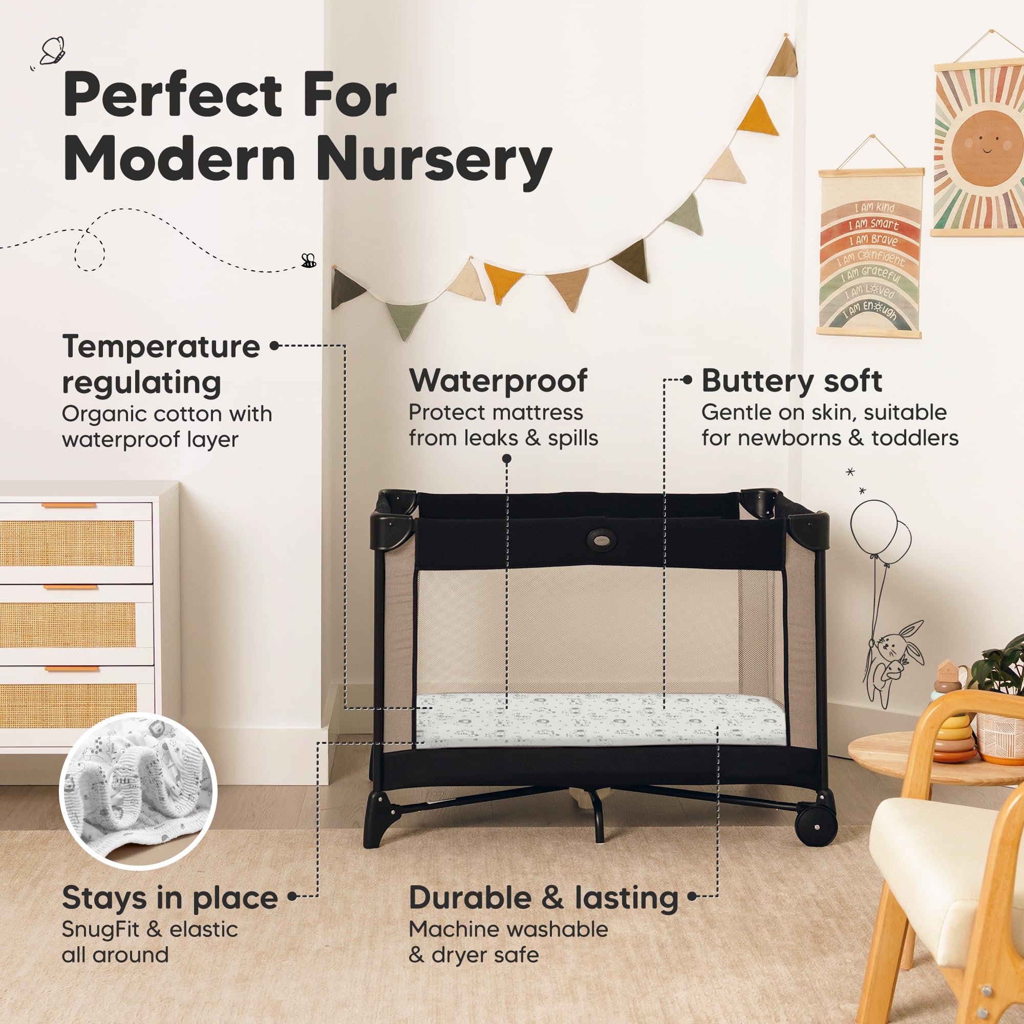 KeaBabies durable, machine-washable mini sheets stand up to frequent use.