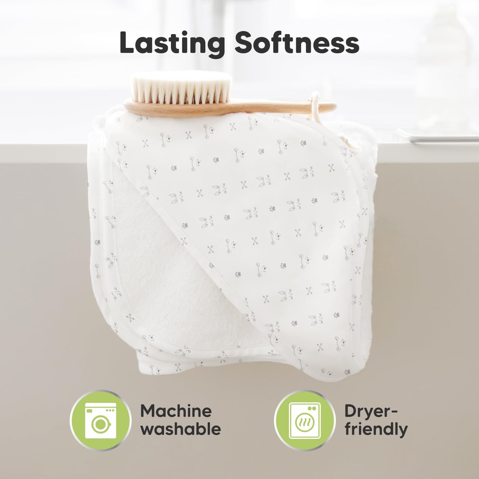 KeaBabies durable towel machine washable and dryer friendly.