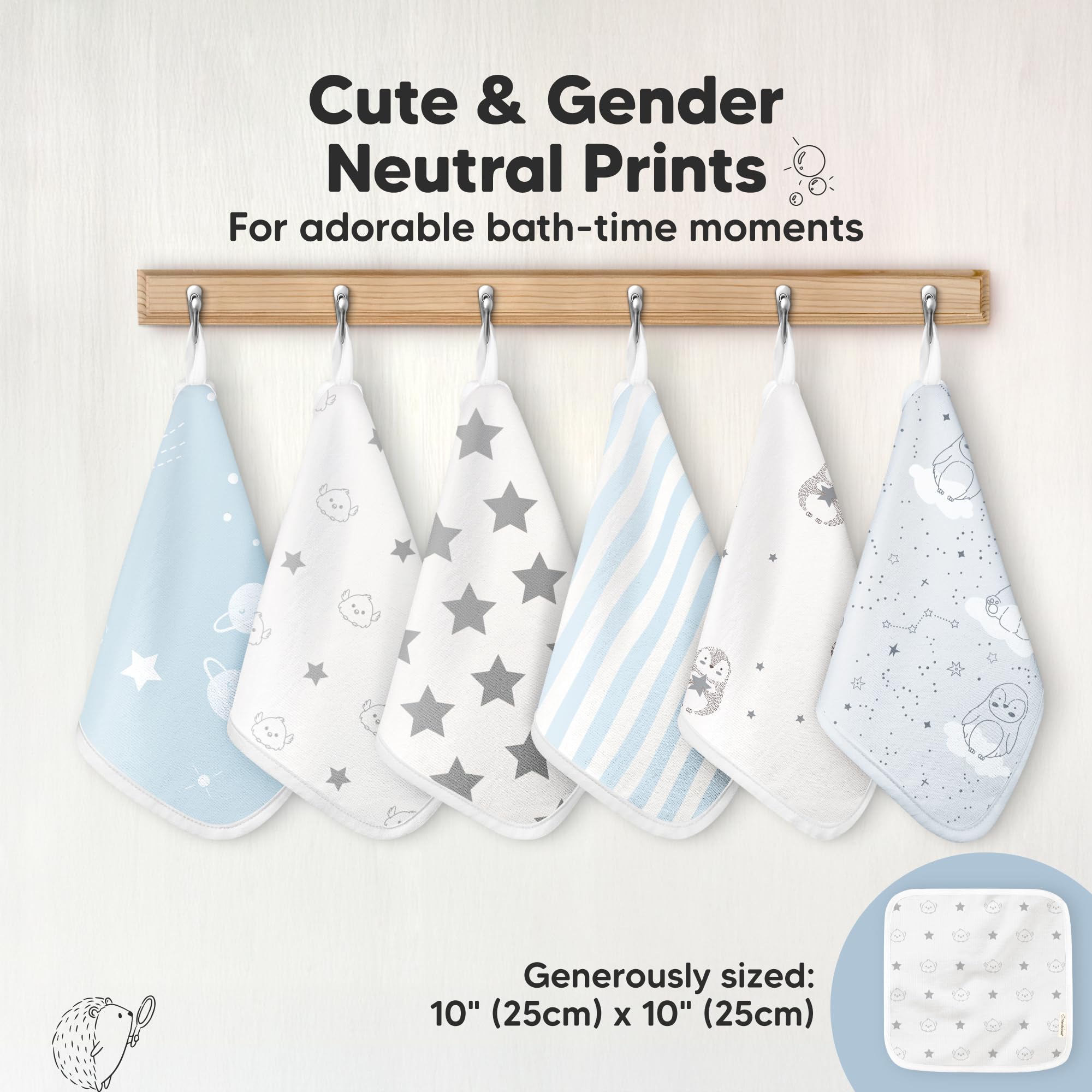 Durable KeaBabies washcloths double as baby towels and burp cloths