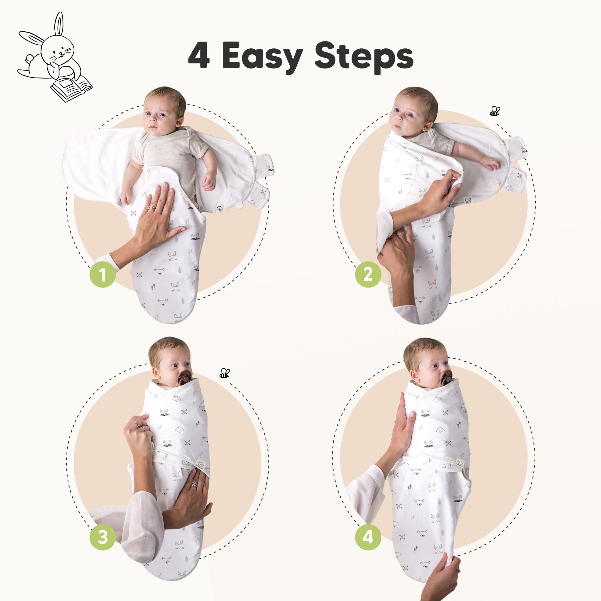 KeaBabies Easy 4-step Swaddle Design demonstrated on infant