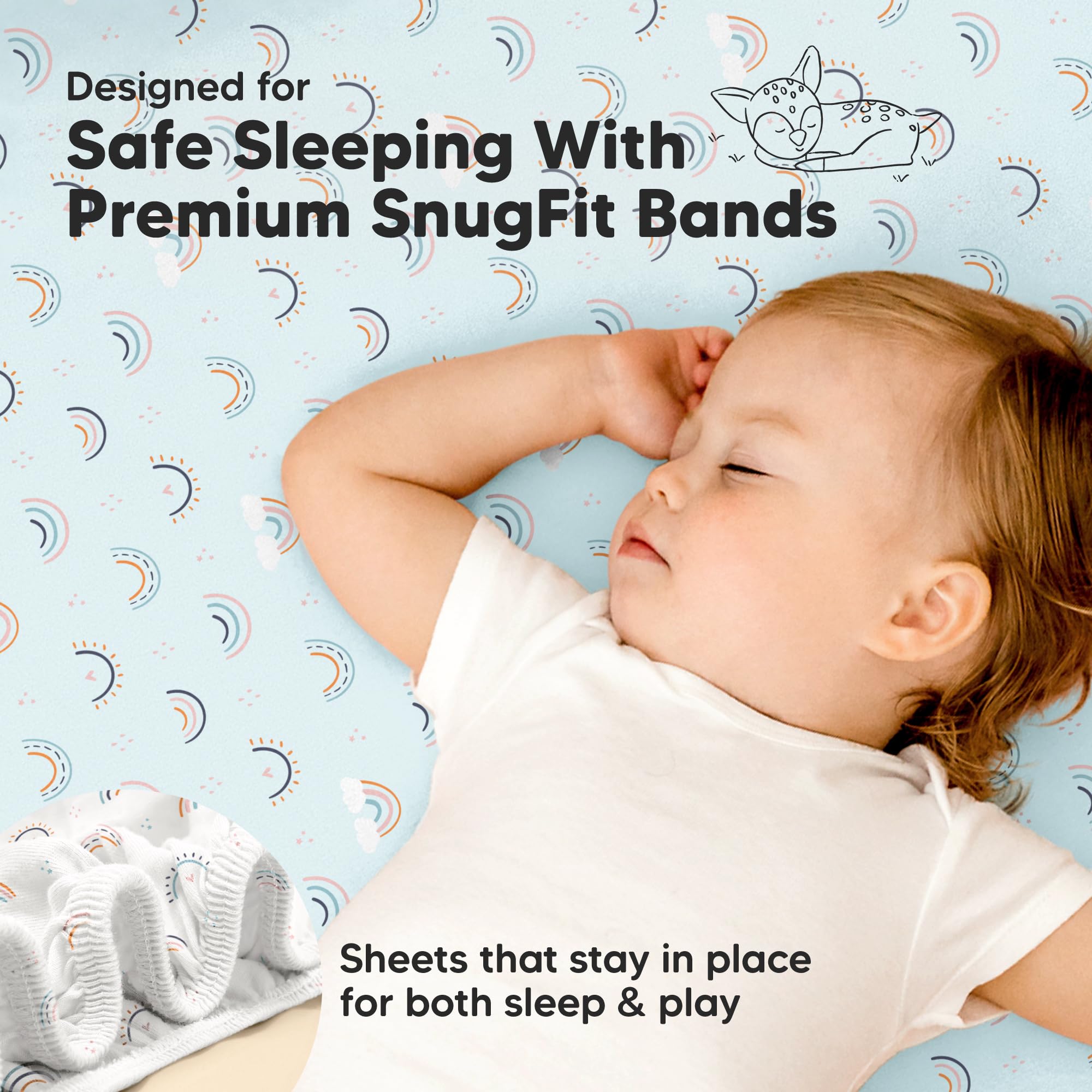 Keababies easy fit sheets shown on pack n play mattress