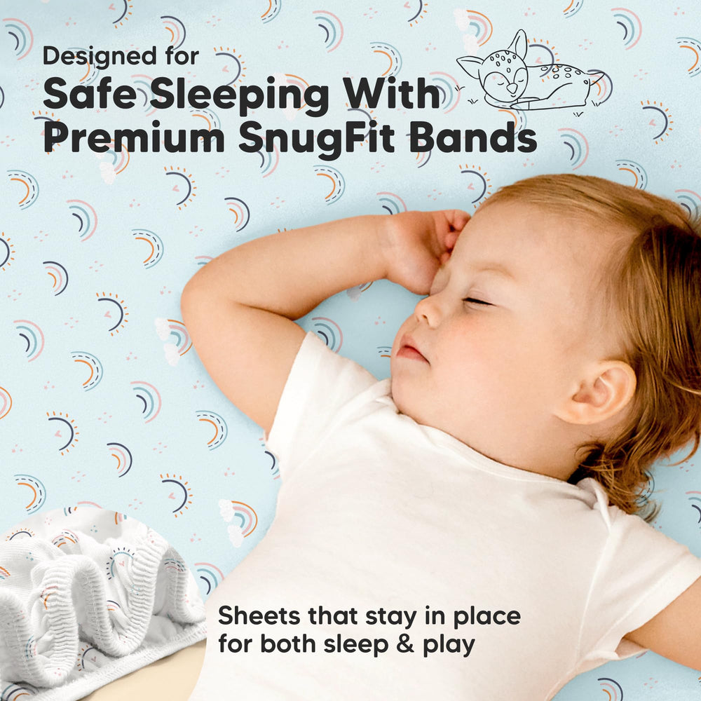 Keababies easy fit sheets shown on pack n play mattress