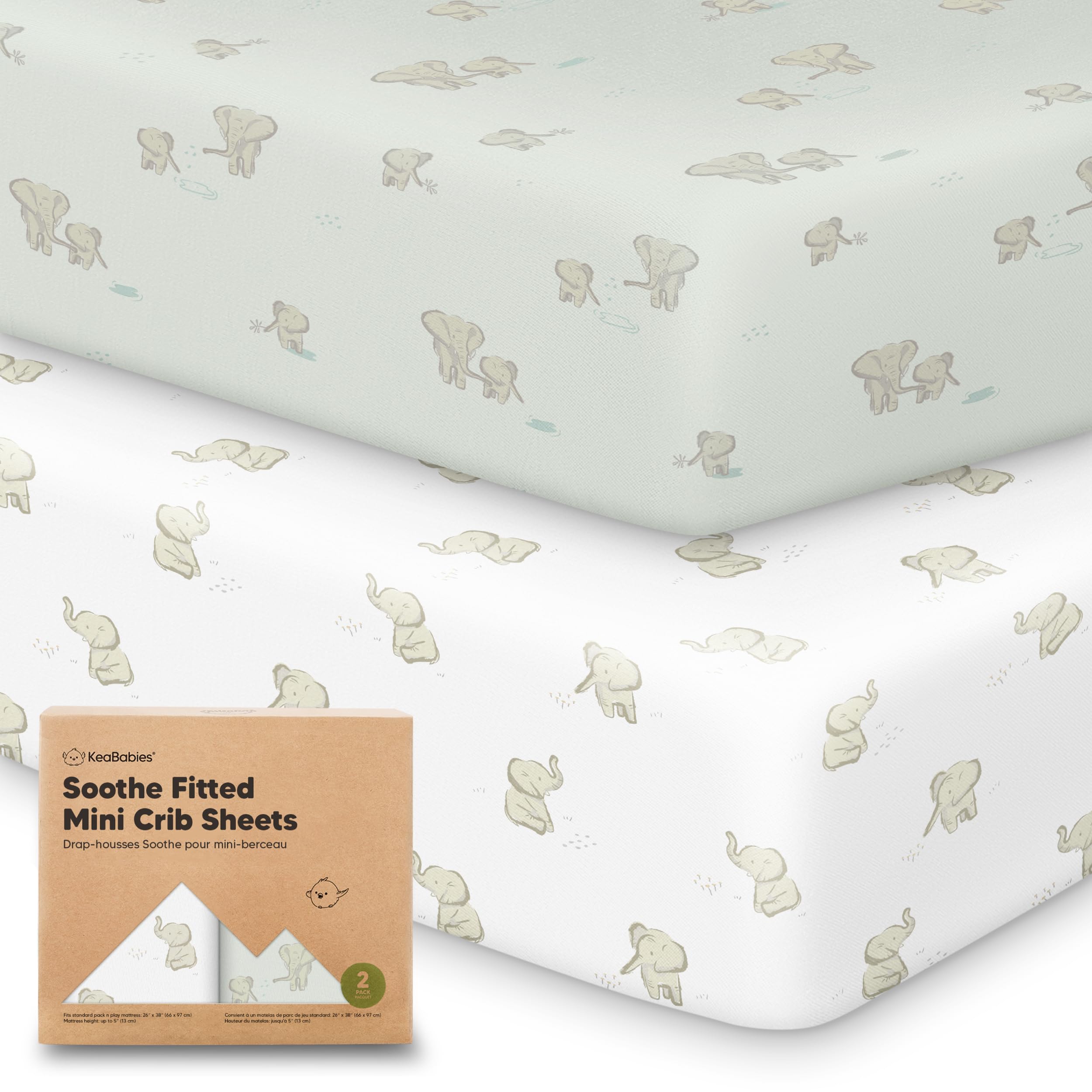 KeaBabies Elly mini crib sheets 2-pack, soft organic cotton for gentle sleep.