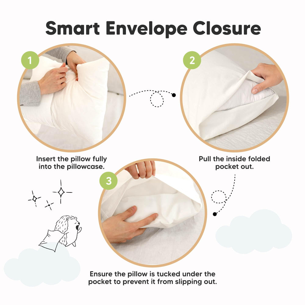 KeaBabies envelope closure keeps the pillow secure overnight.