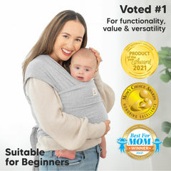 KeaBabies ergonomic wrap supports baby's hips for healthy development.