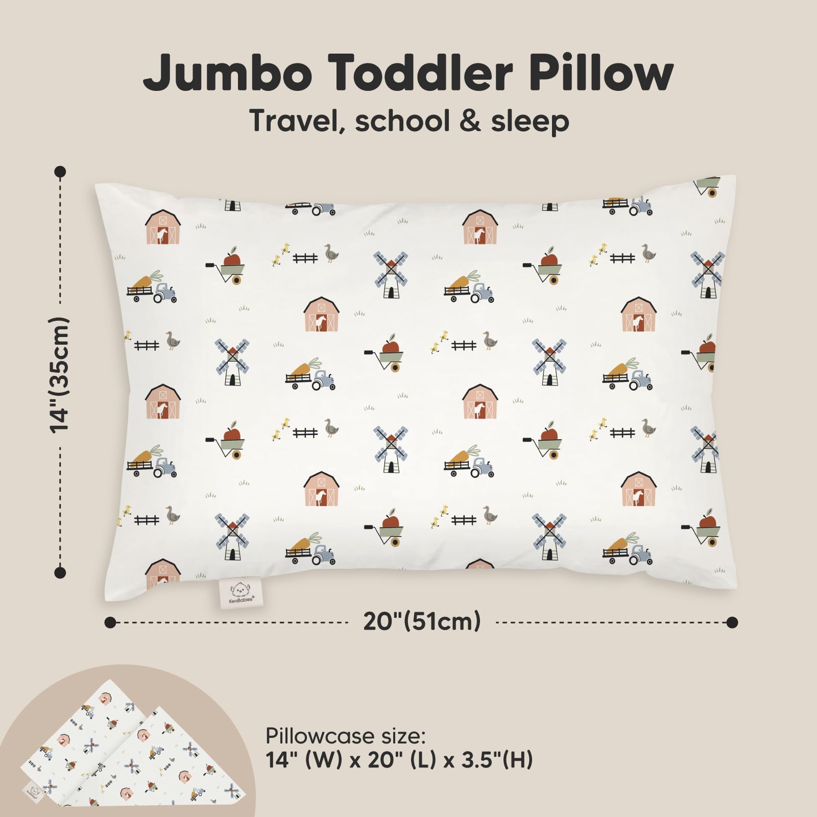 KeaBabies ergonomic pillow support shown for natural toddler posture.