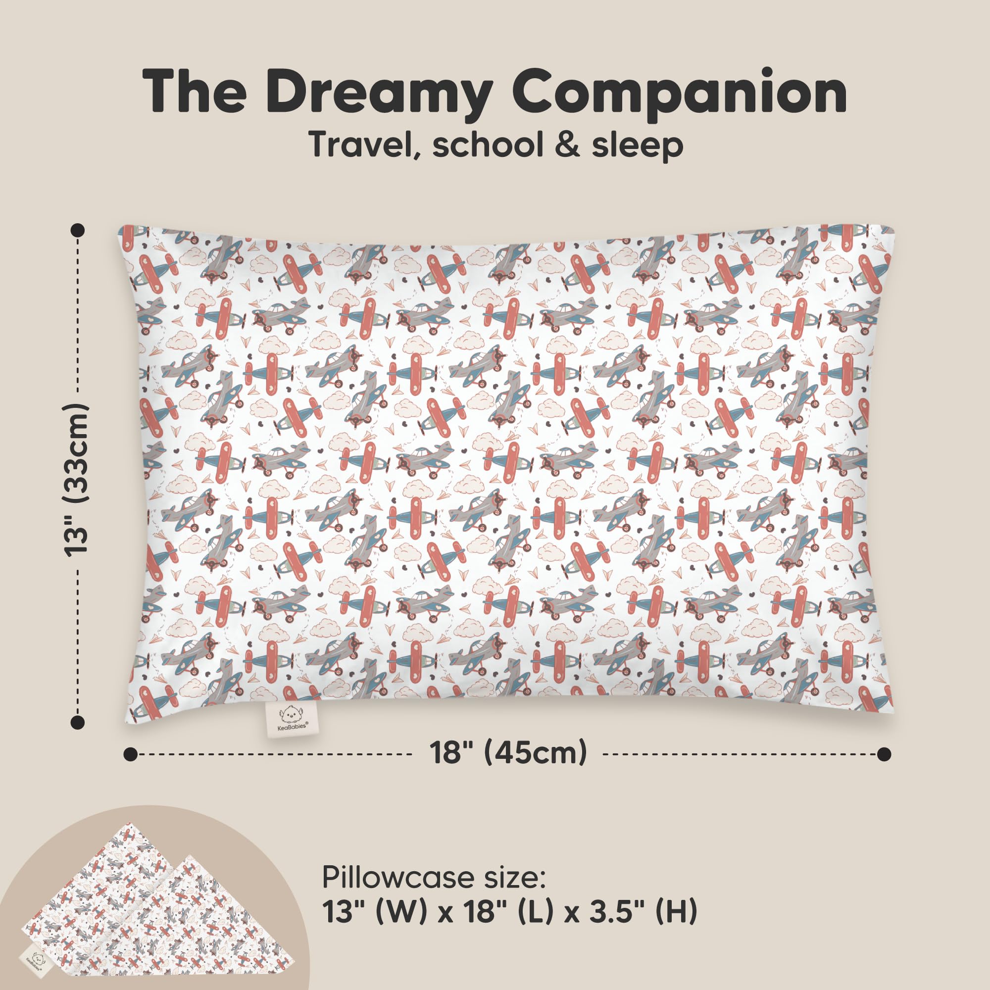 Ergonomic toddler pillow from KeaBabies provides gentle head and neck alignment.