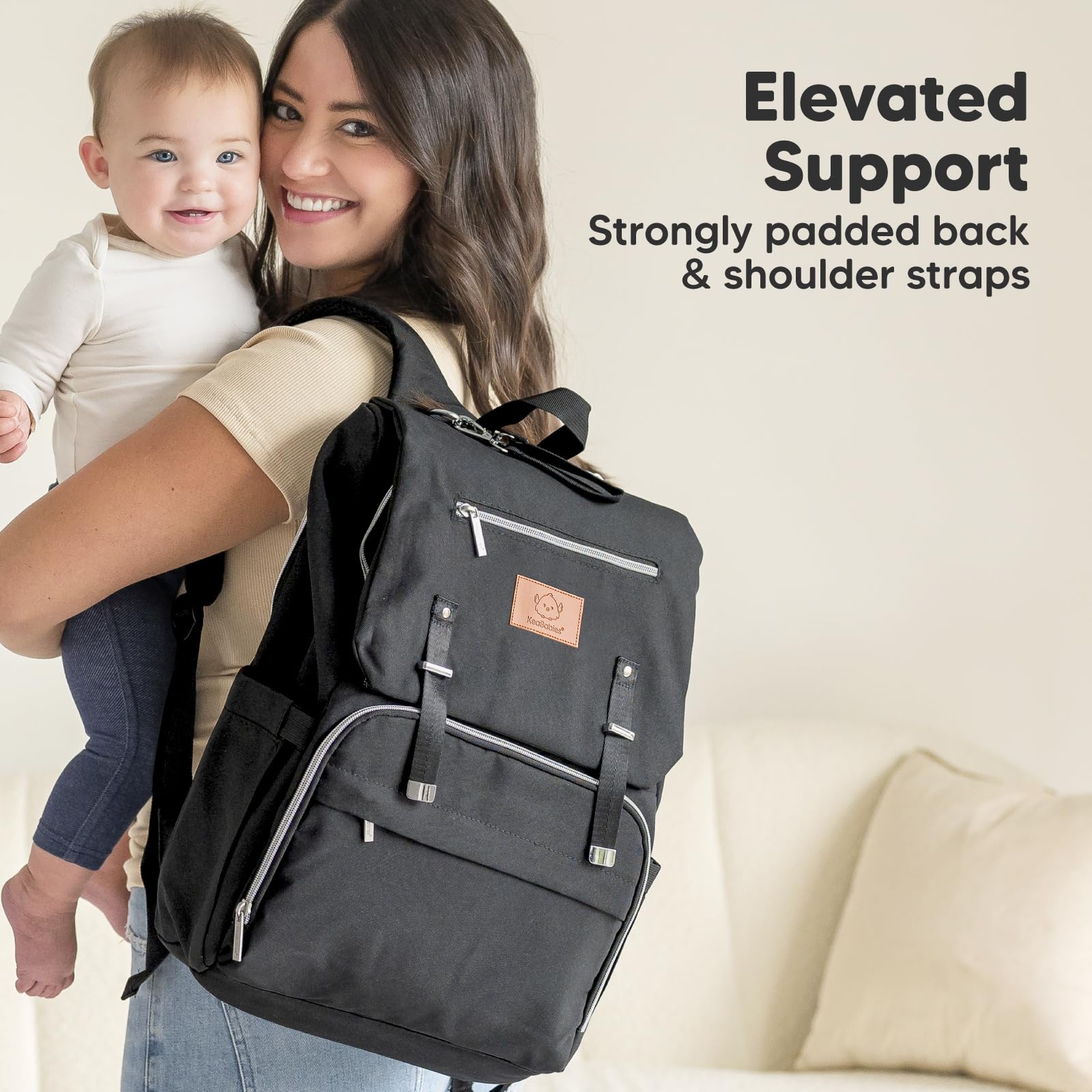KeaBabies Explorer large capacity fits diapers, wipes, and outfits for longer trips.
