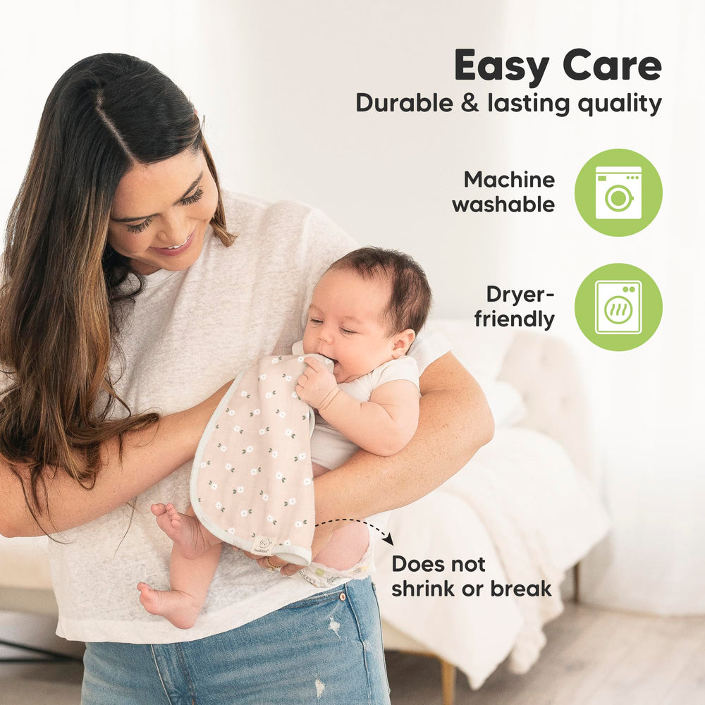 Figure-8 fit burp cloths stay in place during burping.
