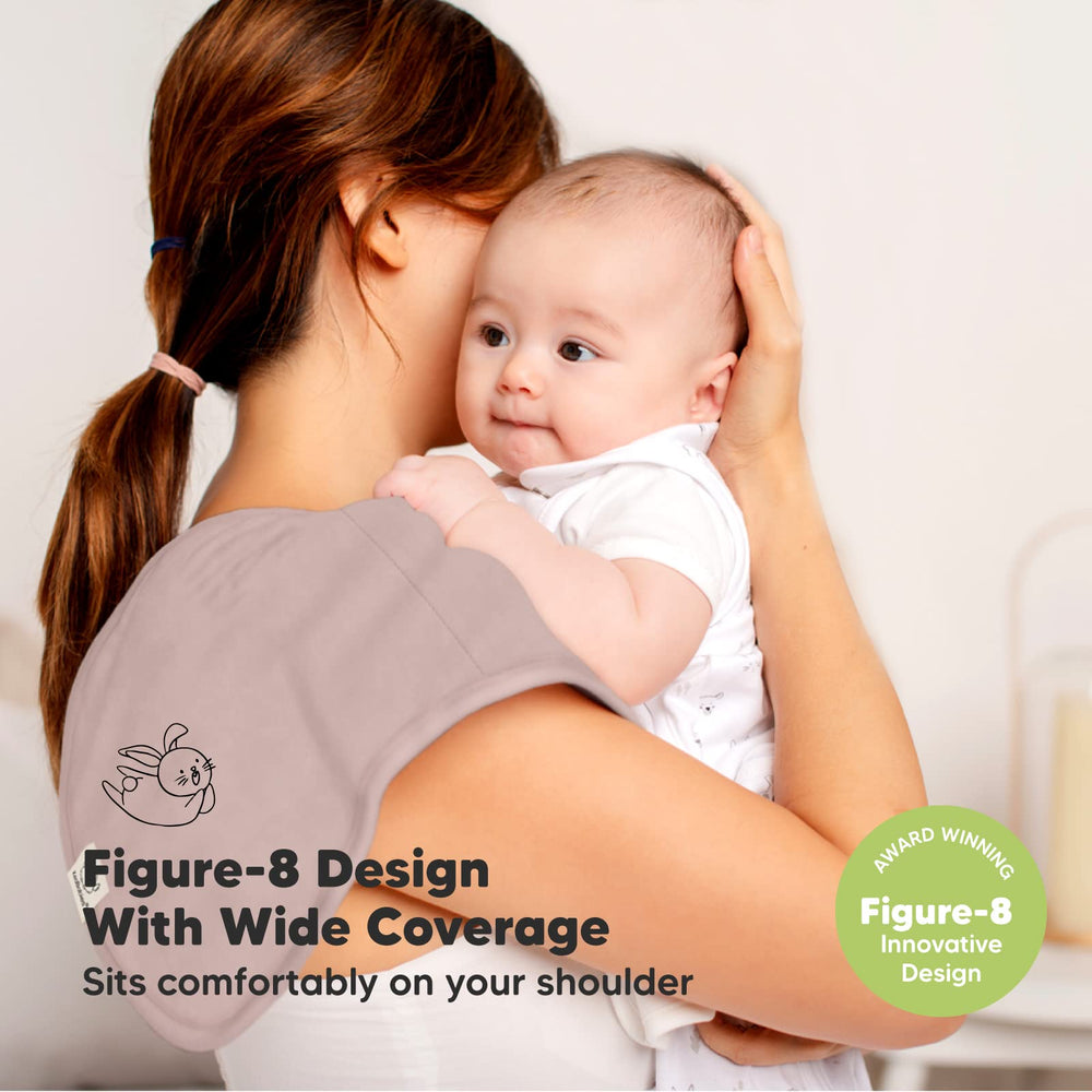KeaBabies figure-8 shoulder-coverage keeps the burp cloth in place.