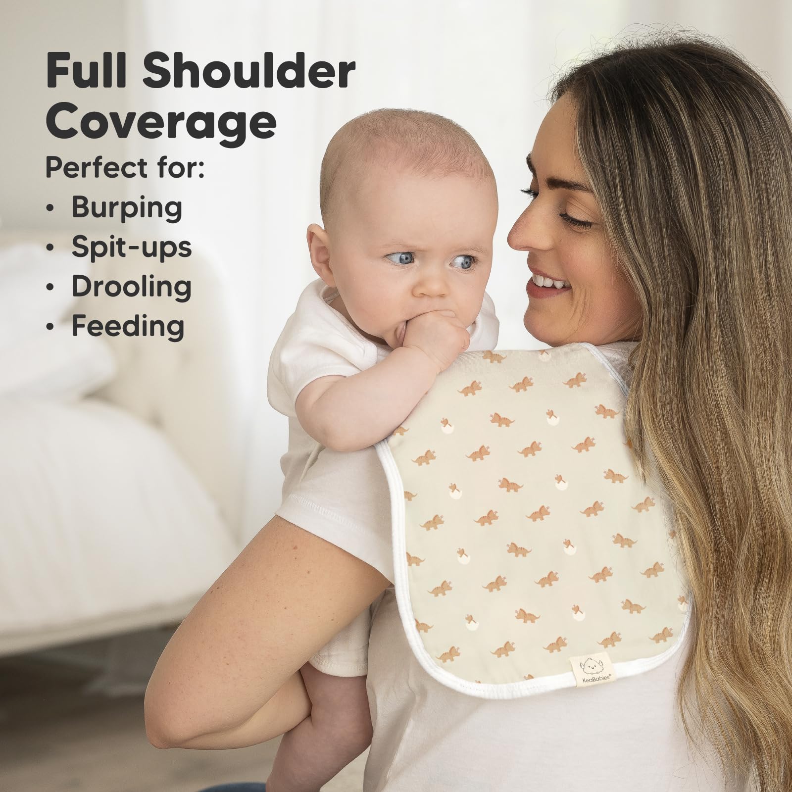KeaBabies figure-8 shoulder coverage ensures secure fit during feeds and burps