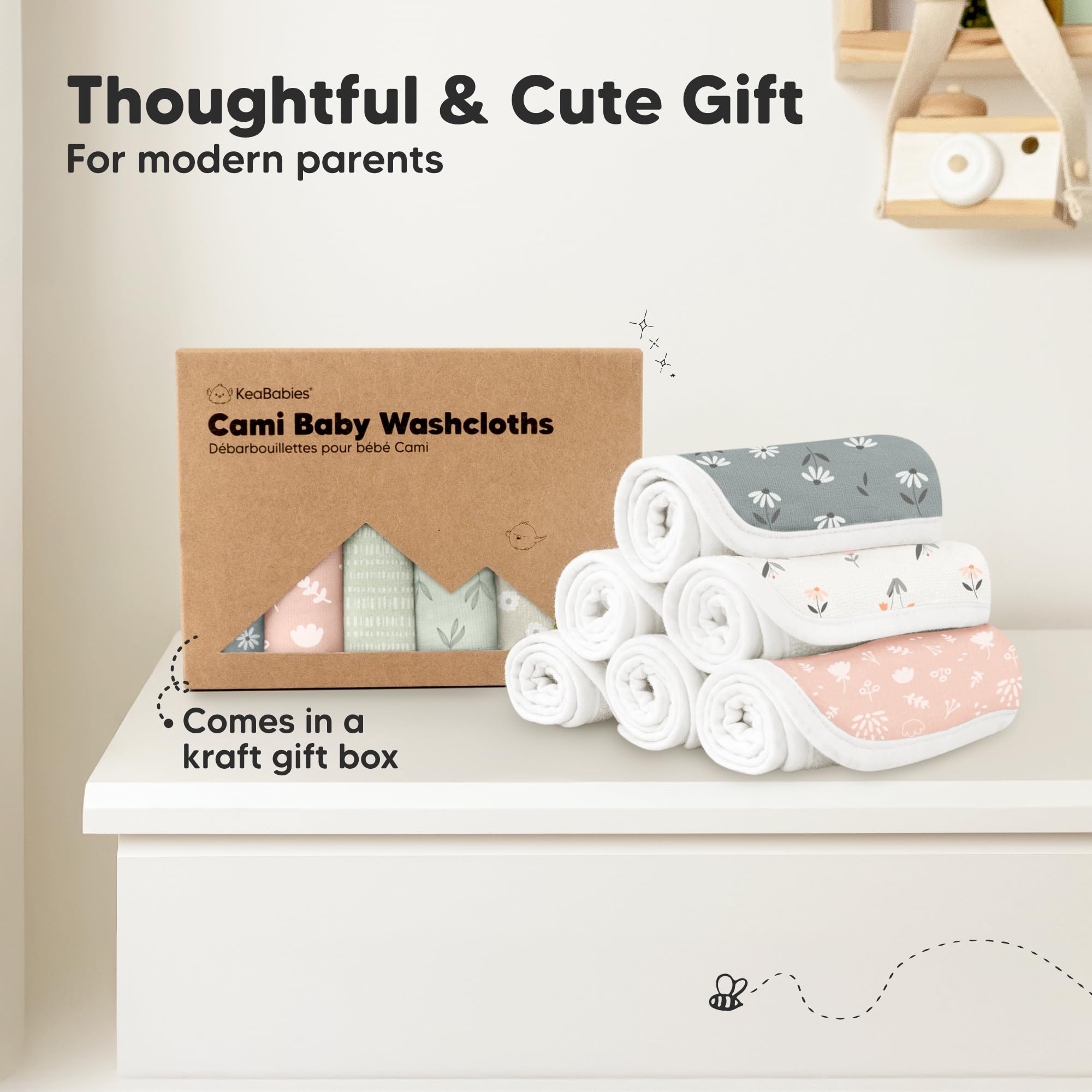 KeaBabies Fleur washcloths double as towels and burp cloths.