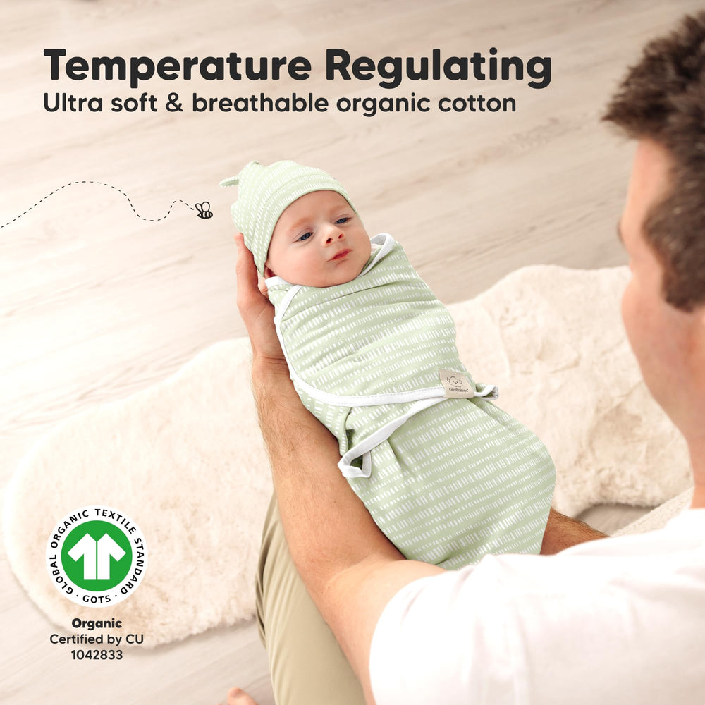 KeaBabies four-step wrap guide helps parents secure a snug swaddle.