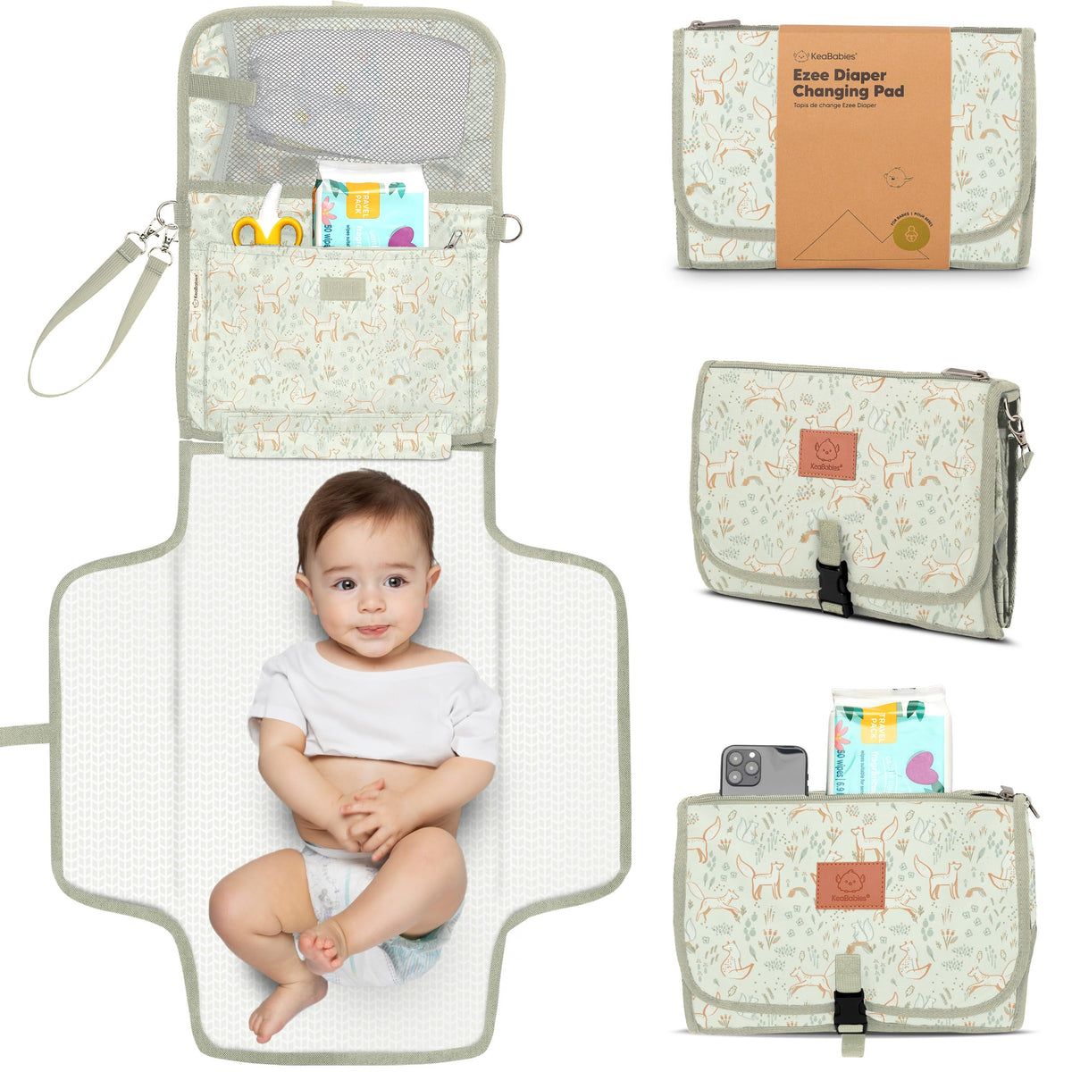 KeaBabies Fox Vale folded travel clutch changing pad for on-the-go parents.
