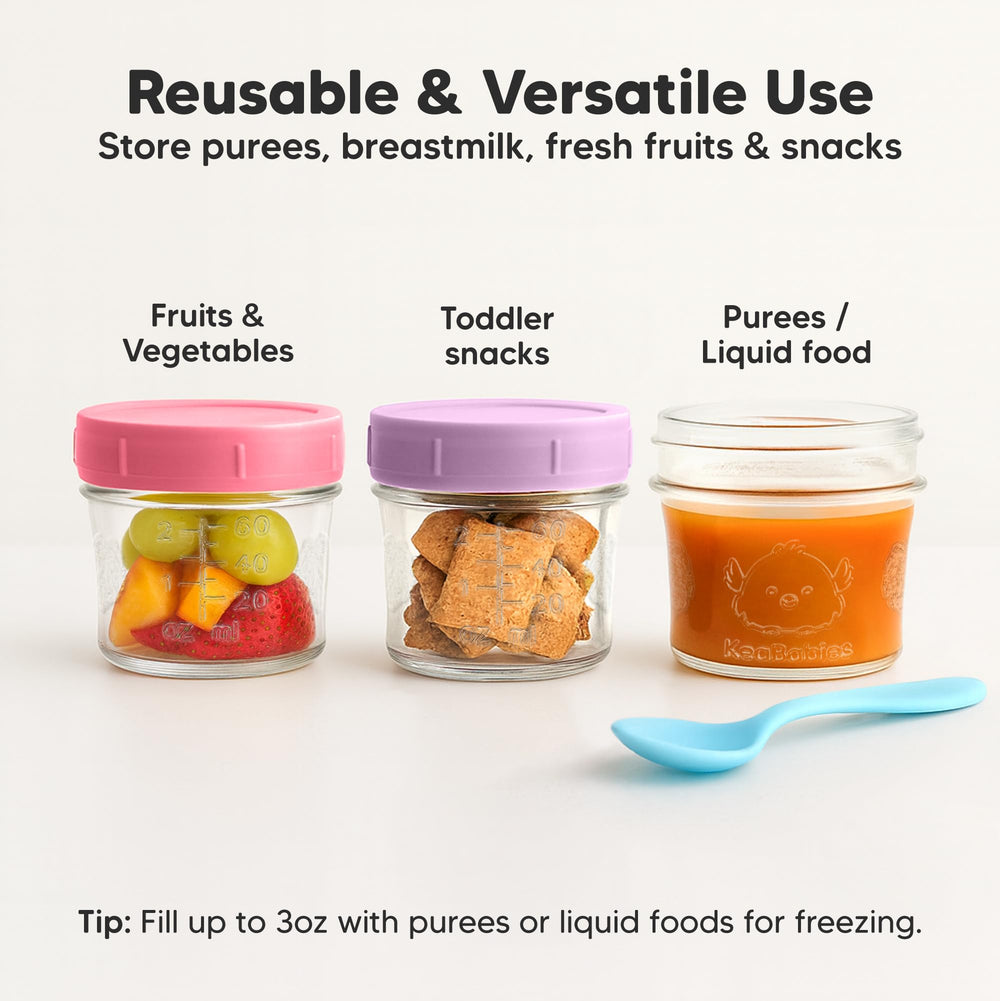 BPA-free glass jar supports freezer storage for homemade snacks.