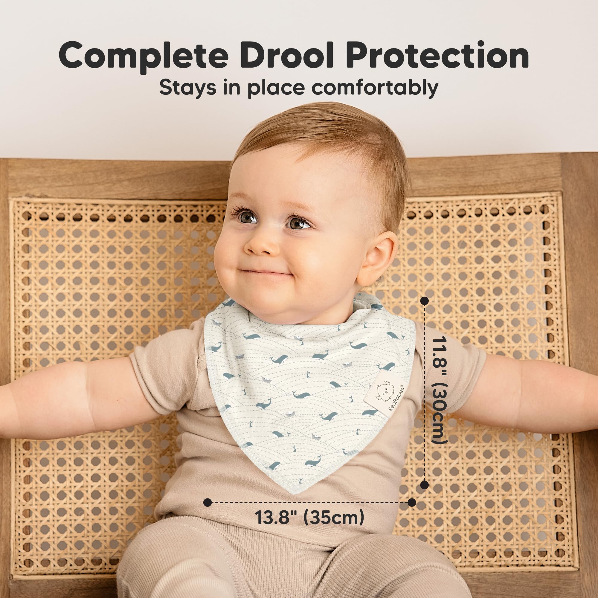 KeaBabies full-coverage design shields skin from drool during teething