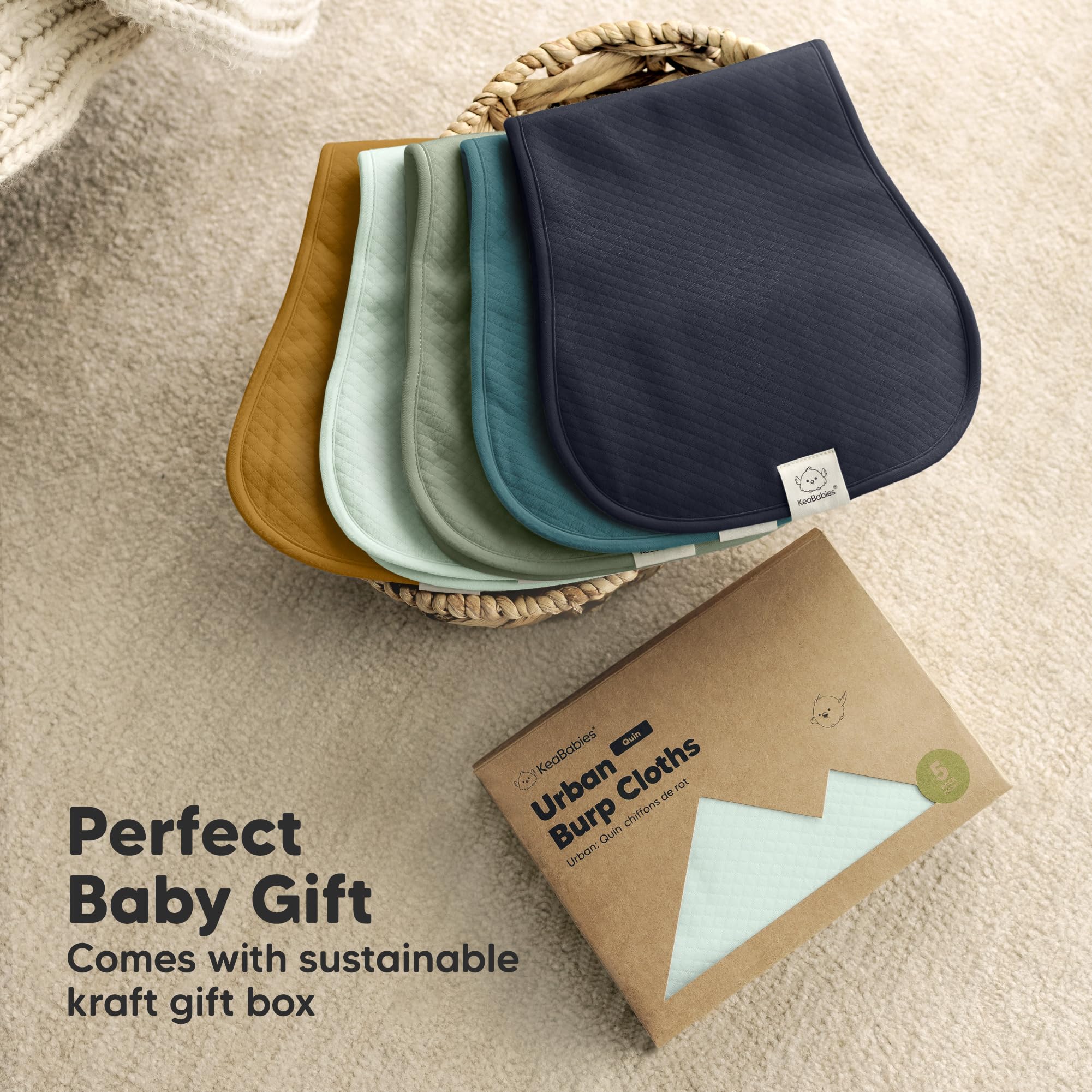 KeaBabies gender-neutral Quin burp cloths suitable for any baby