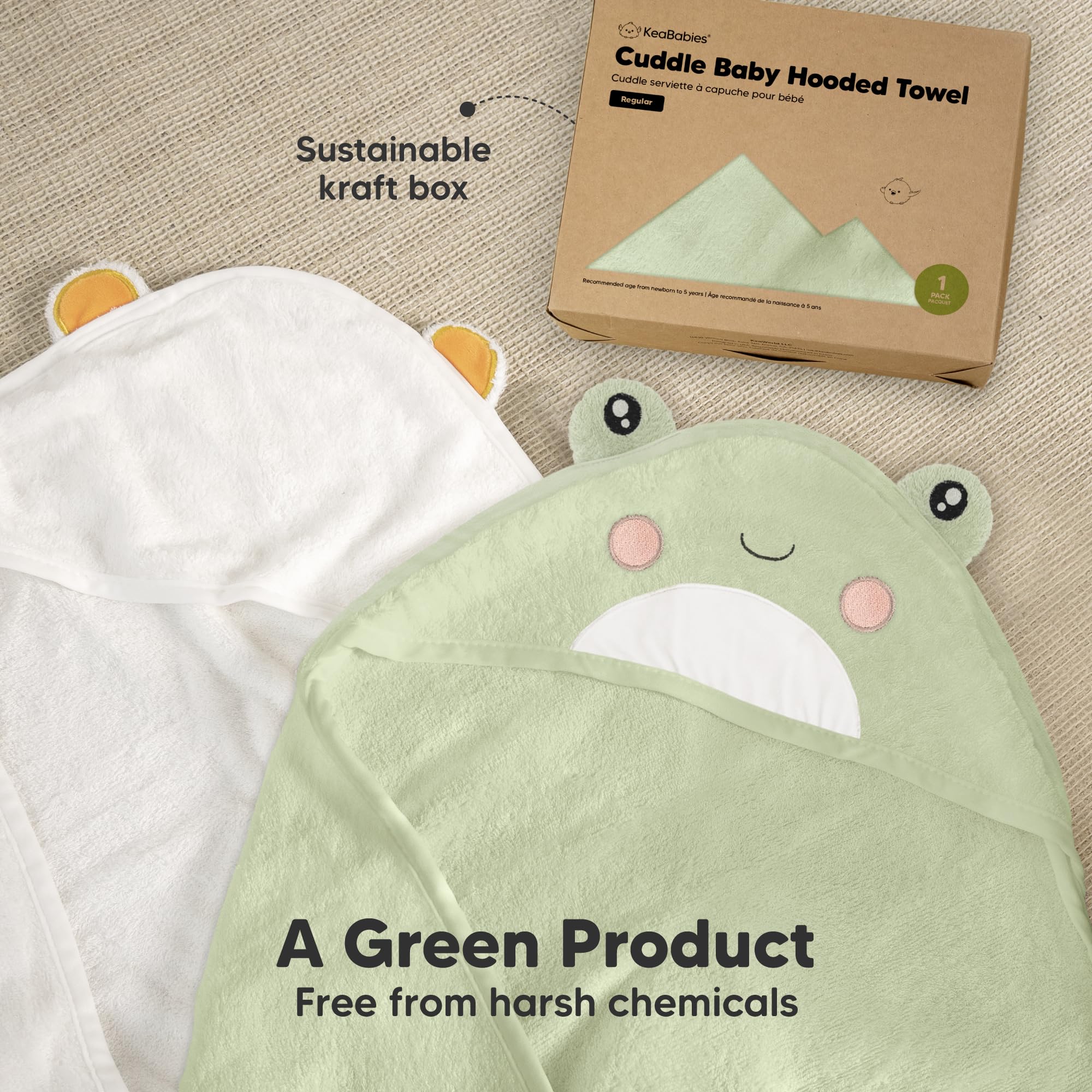 Gift-ready KeaBabies towel packaging in kraft box