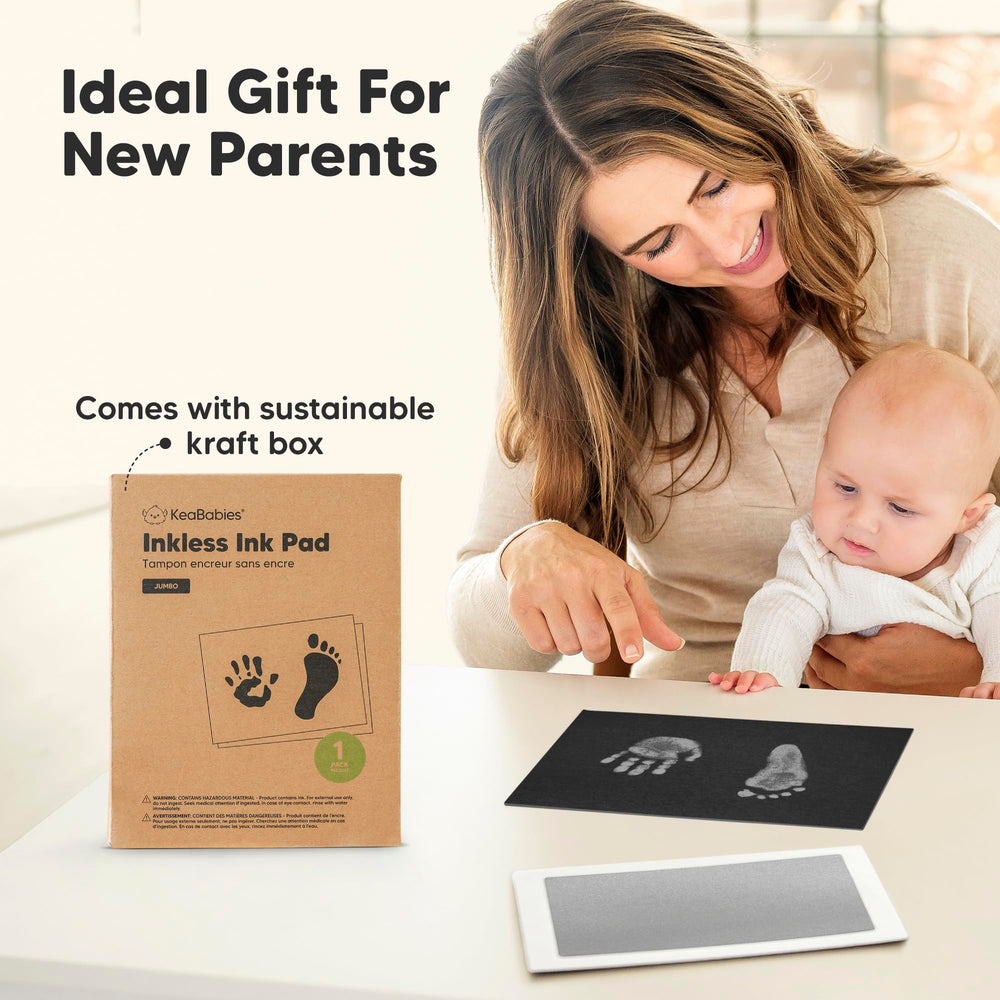 Gift-ready KeaBabies inkless kit in silver box for new mom gifts