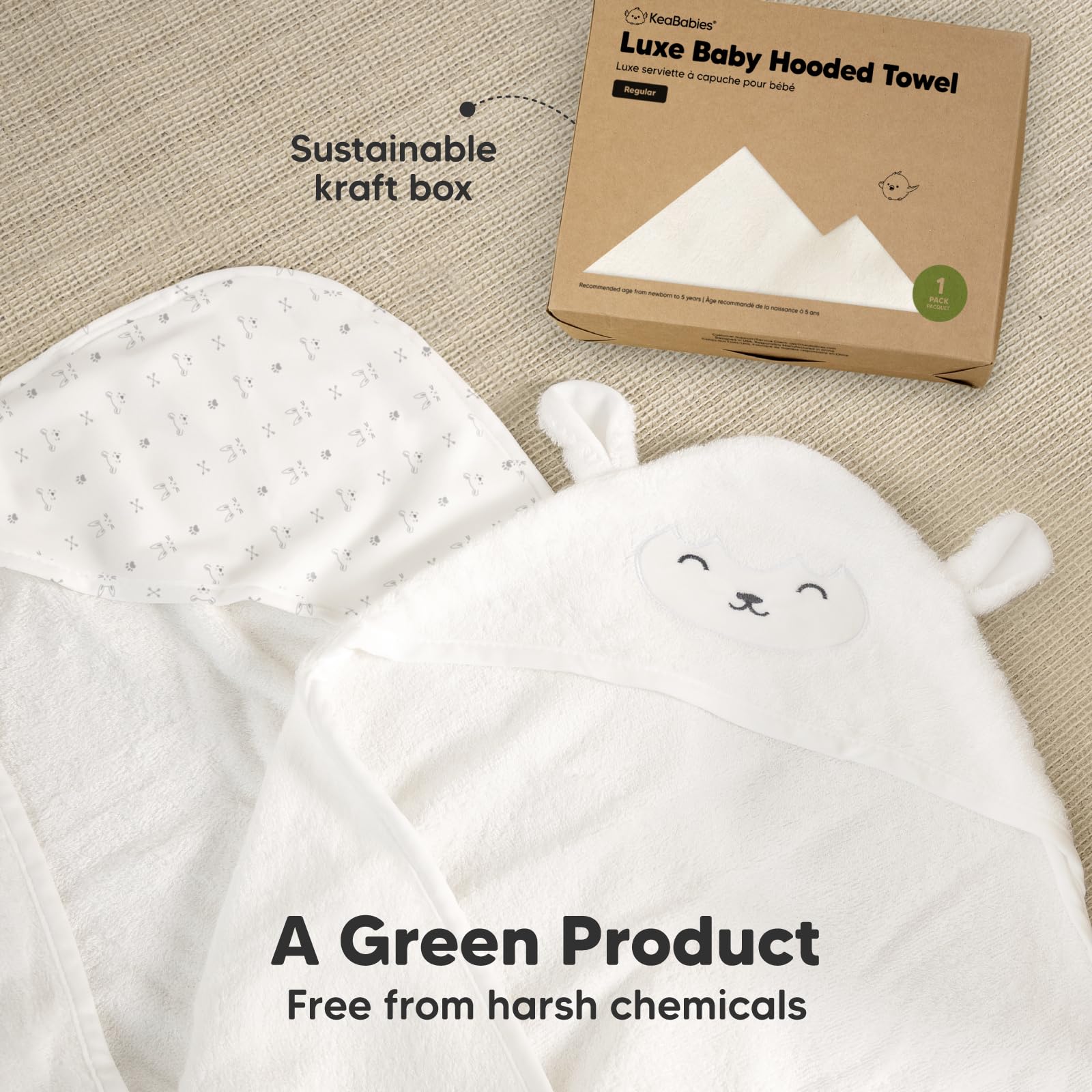 KeaBabies gift-ready towel in kraft box.