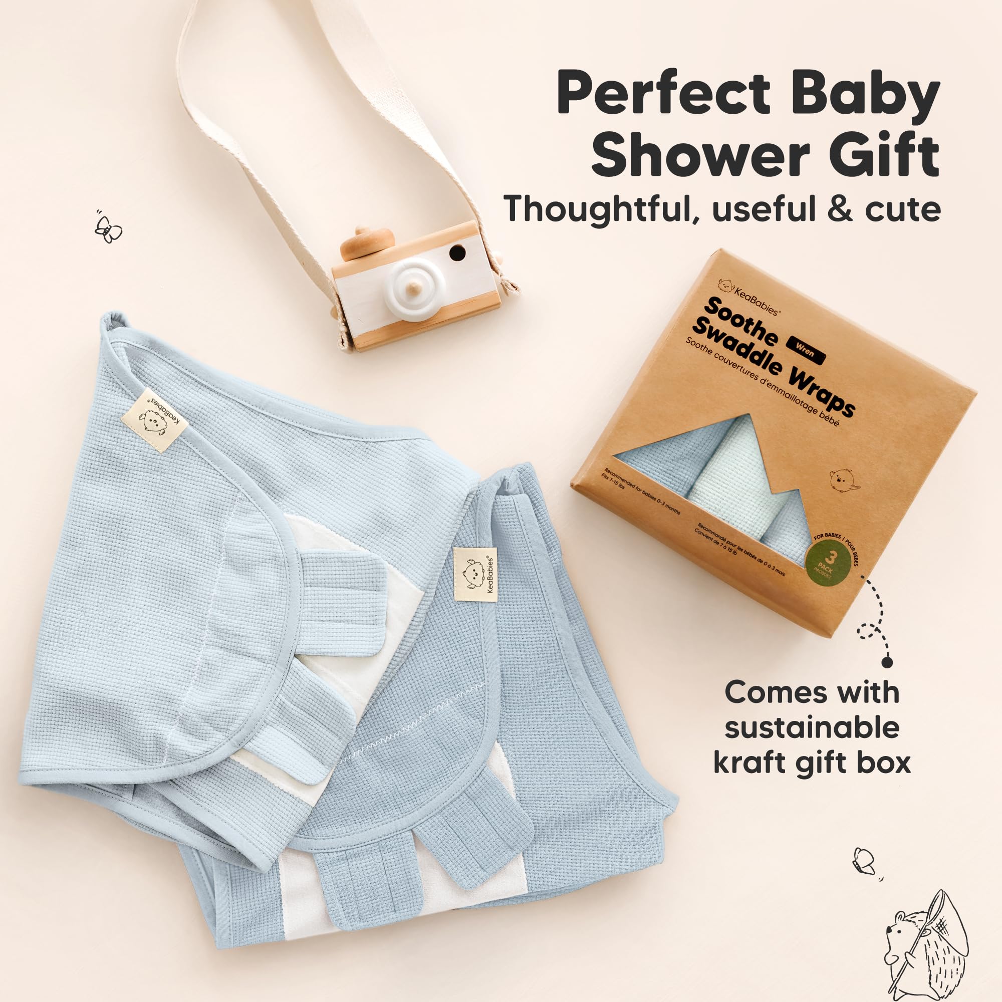 KeaBabies Glacier color swaddle pack showcases stylish baby basics.