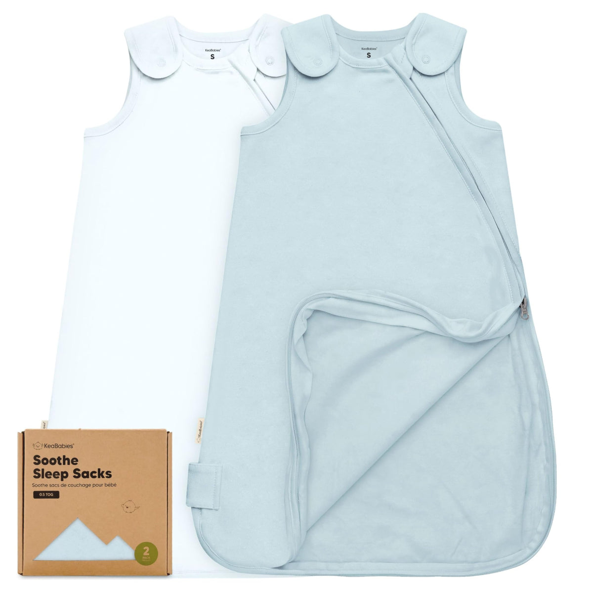 KeaBabies Glacier sleep sack 2-pack in soft organic cotton for newborns' comfort.