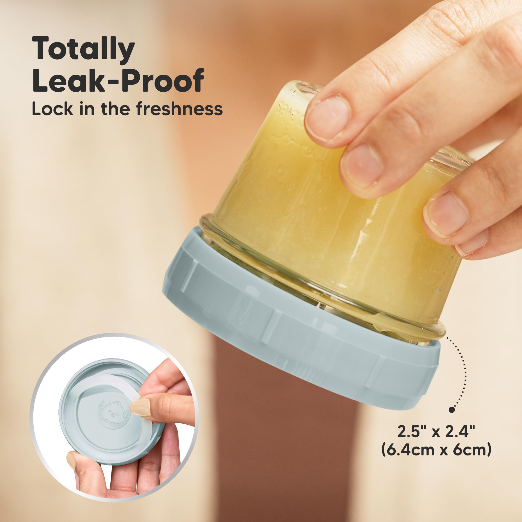 KeaBabies glass jar with lid keeps baby snacks airtight and fresh.