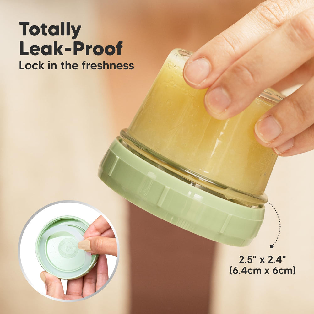 KeaBabies glass baby food jar with lid for on-the-go meals.