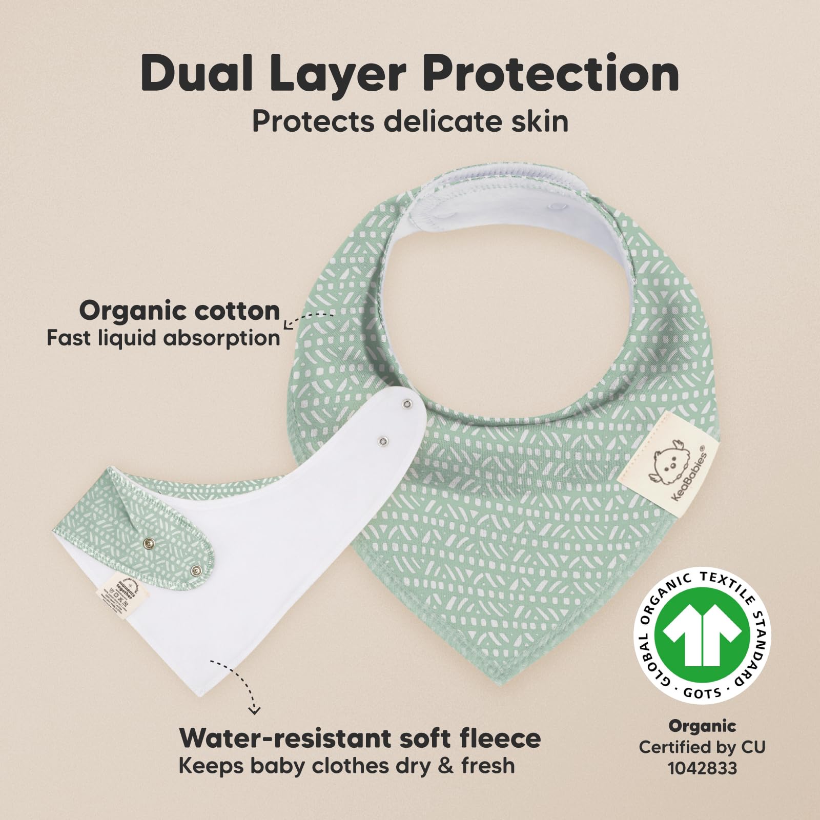 KeaBabies GOTS organic cotton bandana bibs ensure breathable comfort during teething