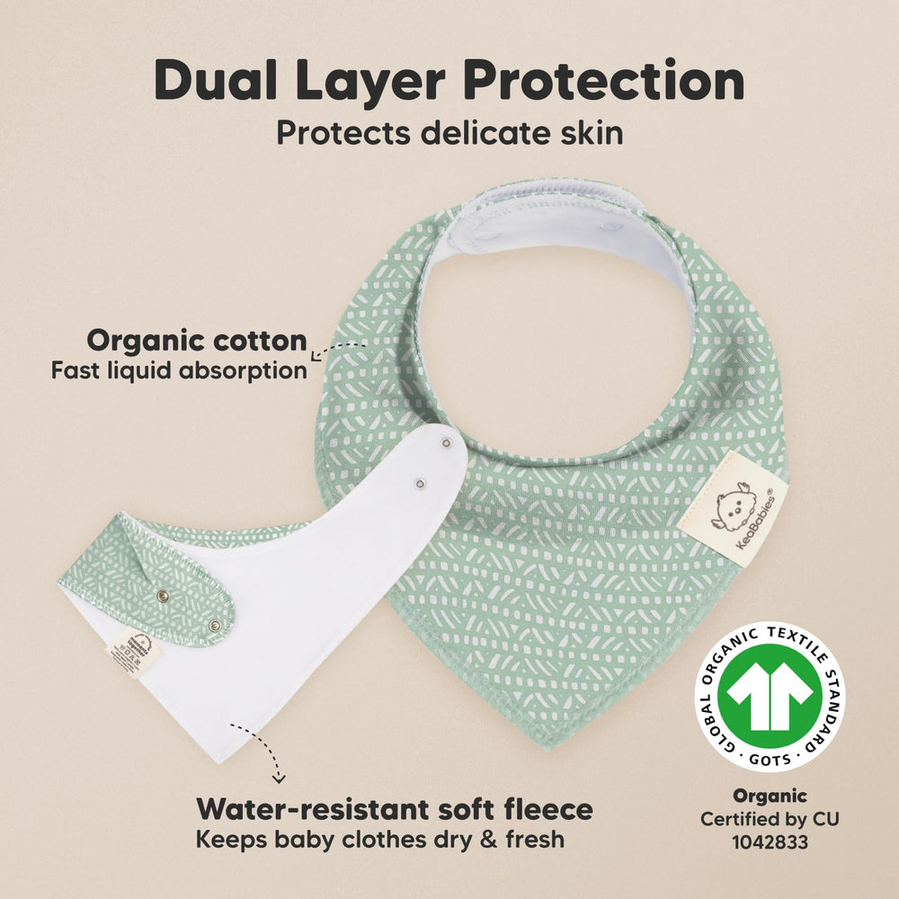KeaBabies GOTS organic cotton bandana bibs ensure breathable comfort during teething