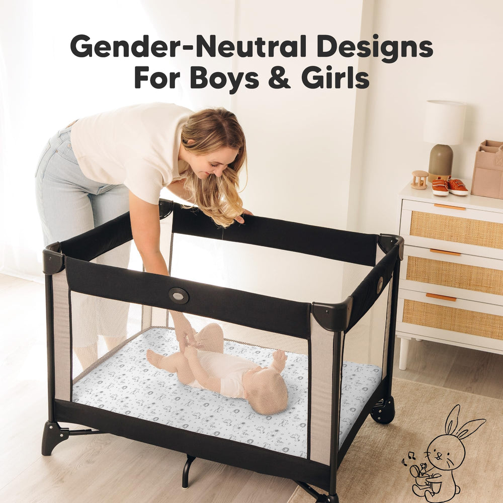 KeaBabies pack-and-play sheet keeps the mattress protected during messy days.