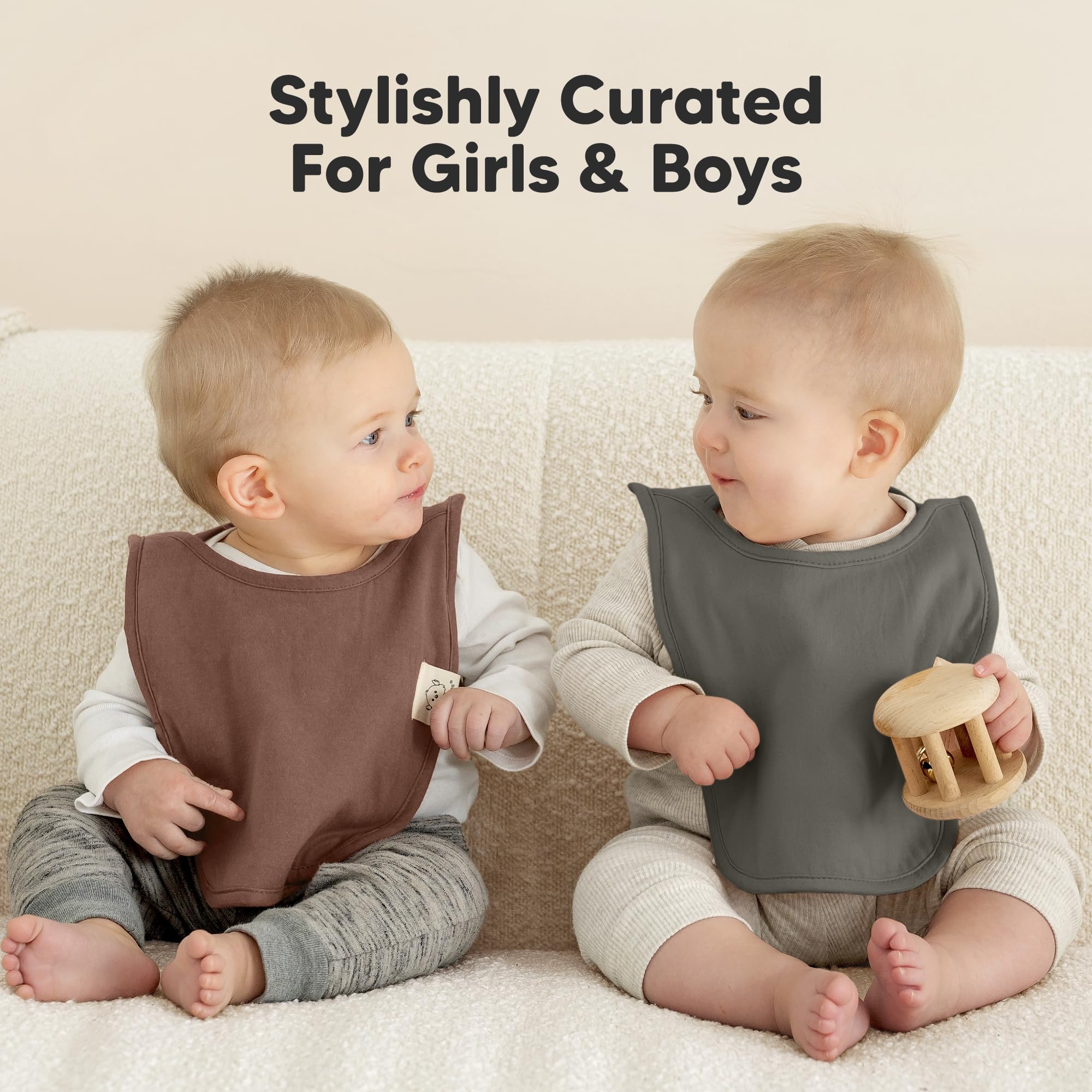 KeaBabies Hallo bib lifestyle shot featuring babies in cute outfits.