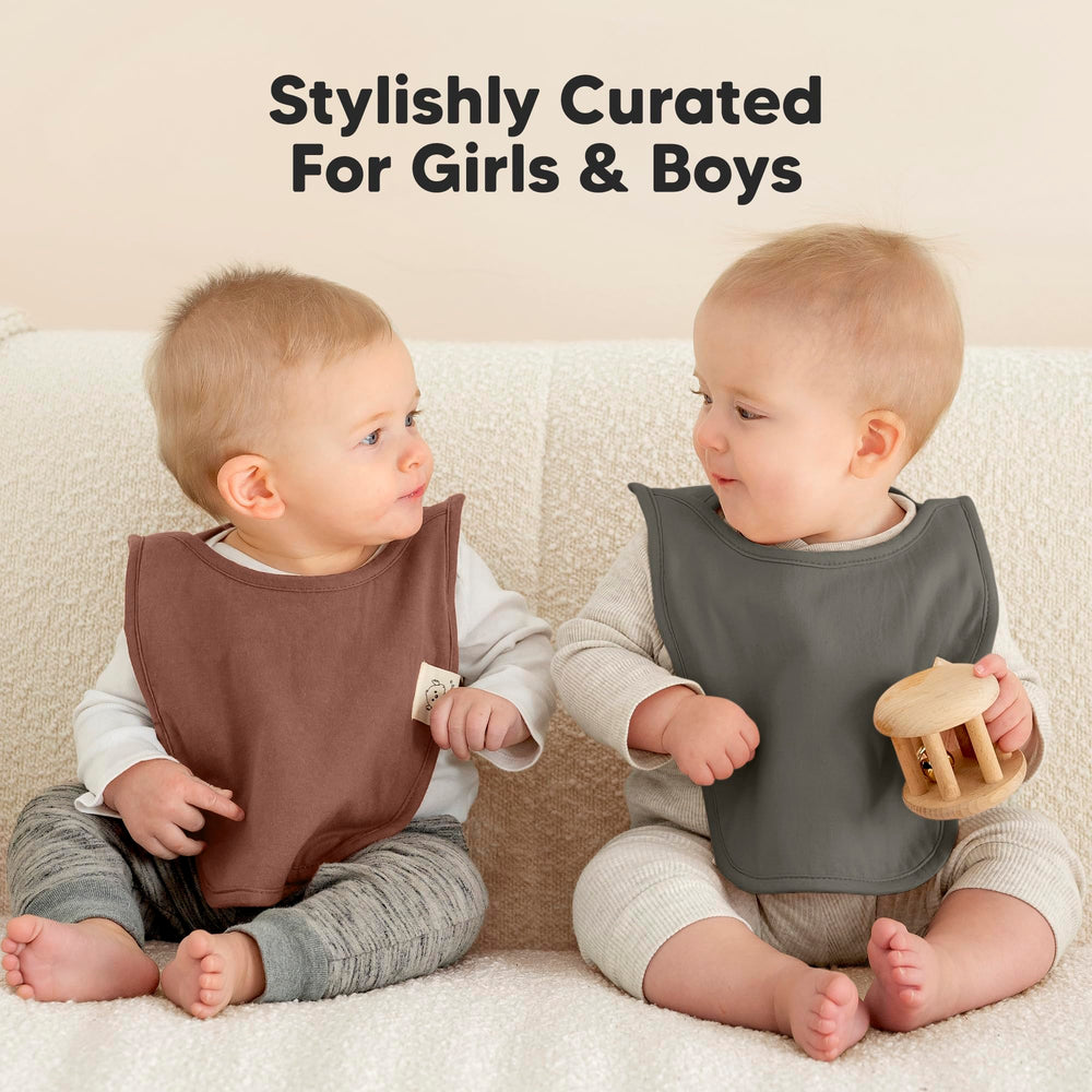 KeaBabies Hallo bib lifestyle shot featuring babies in cute outfits.