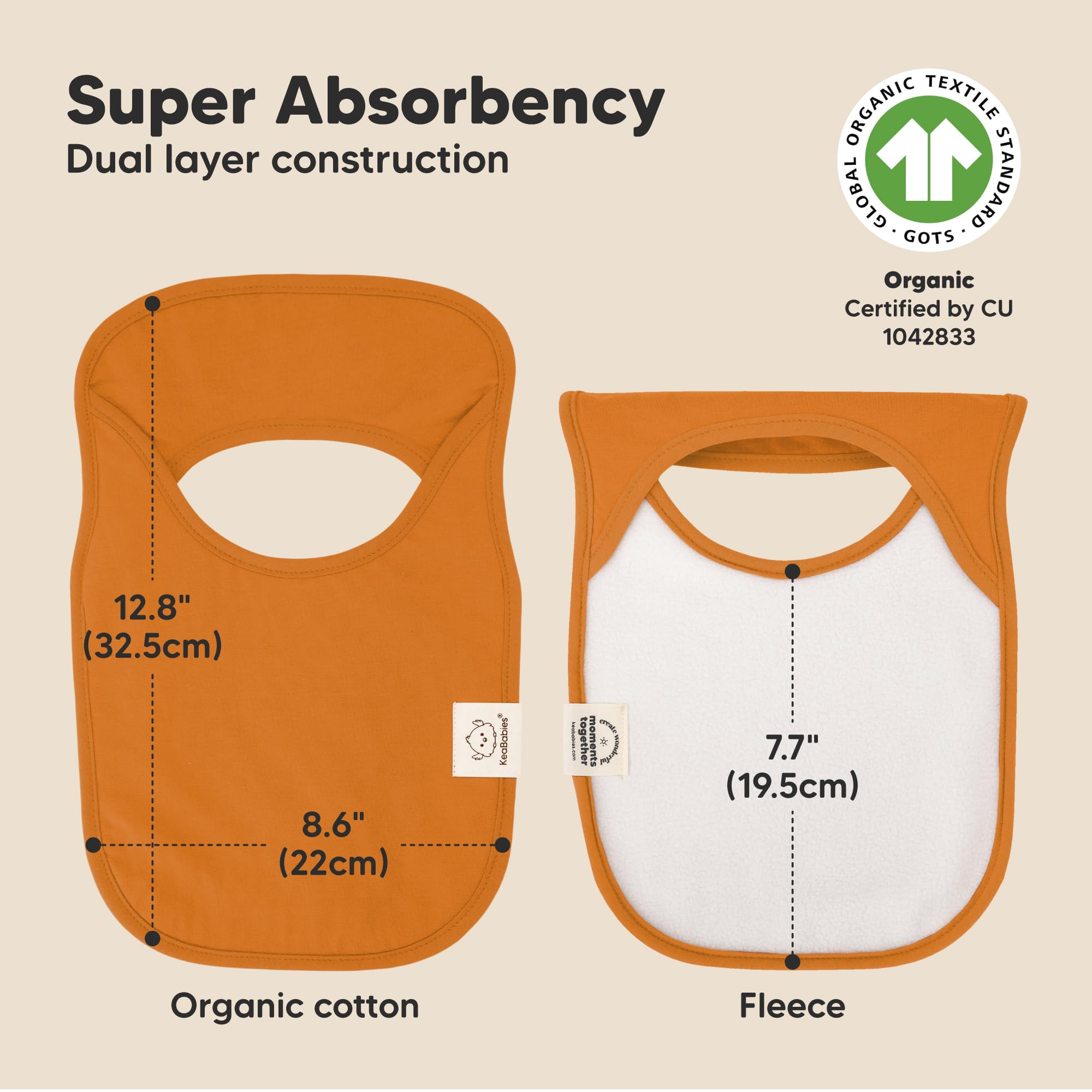 KeaBabies Hallo bib pullover design enables easy wear and secure fit for active babies.