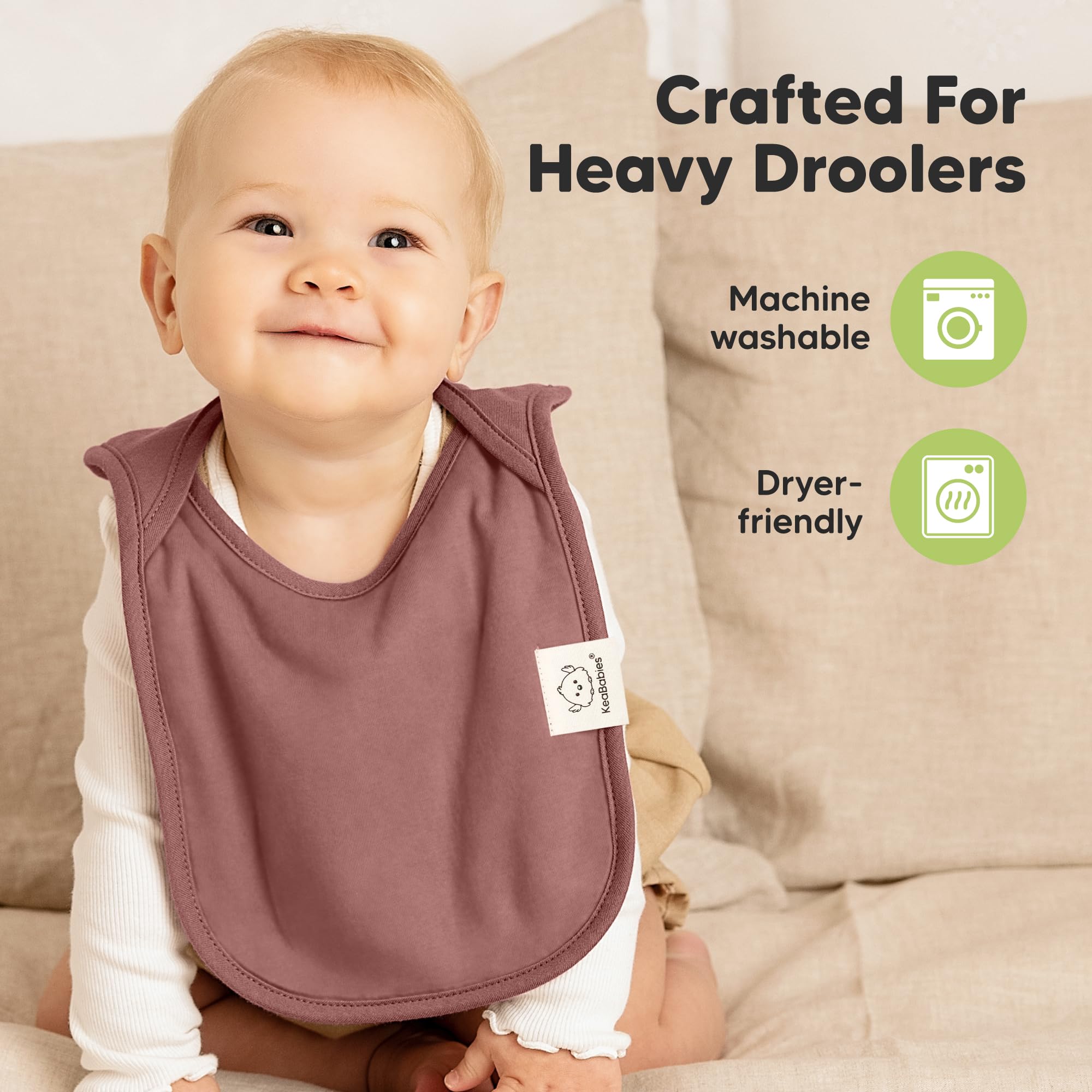KeaBabies Hallo Bib slip-on design stays on during play