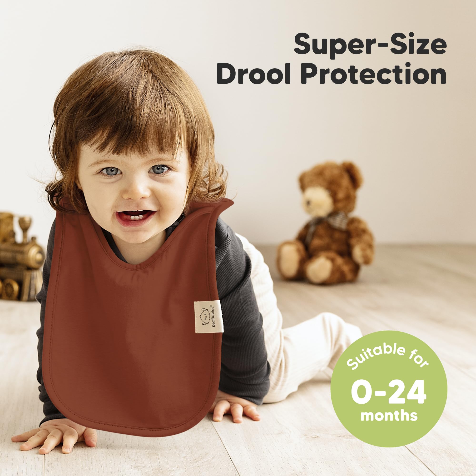 KeaBabies Hallo bib with fleece layer emphasizes easy cleaning and quick drying.