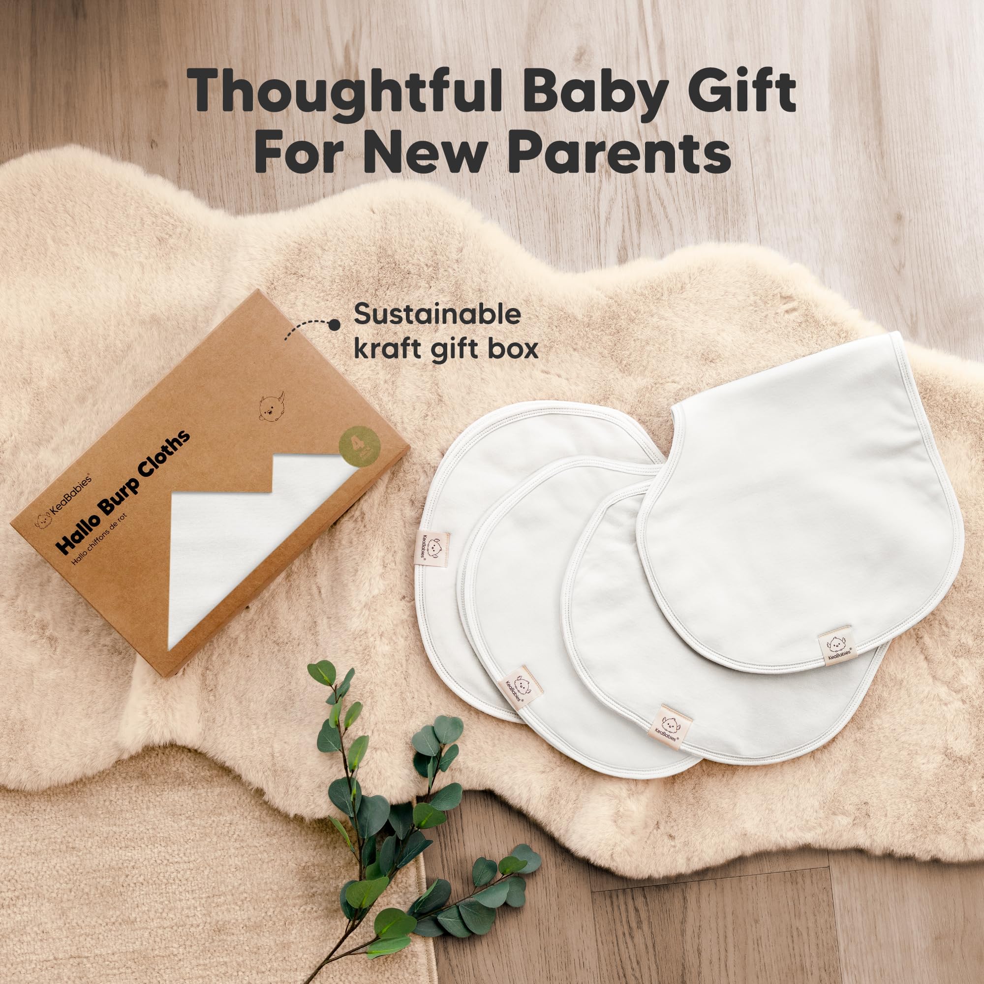KeaBabies Hallo Burp Cloths soft white color for everyday use.