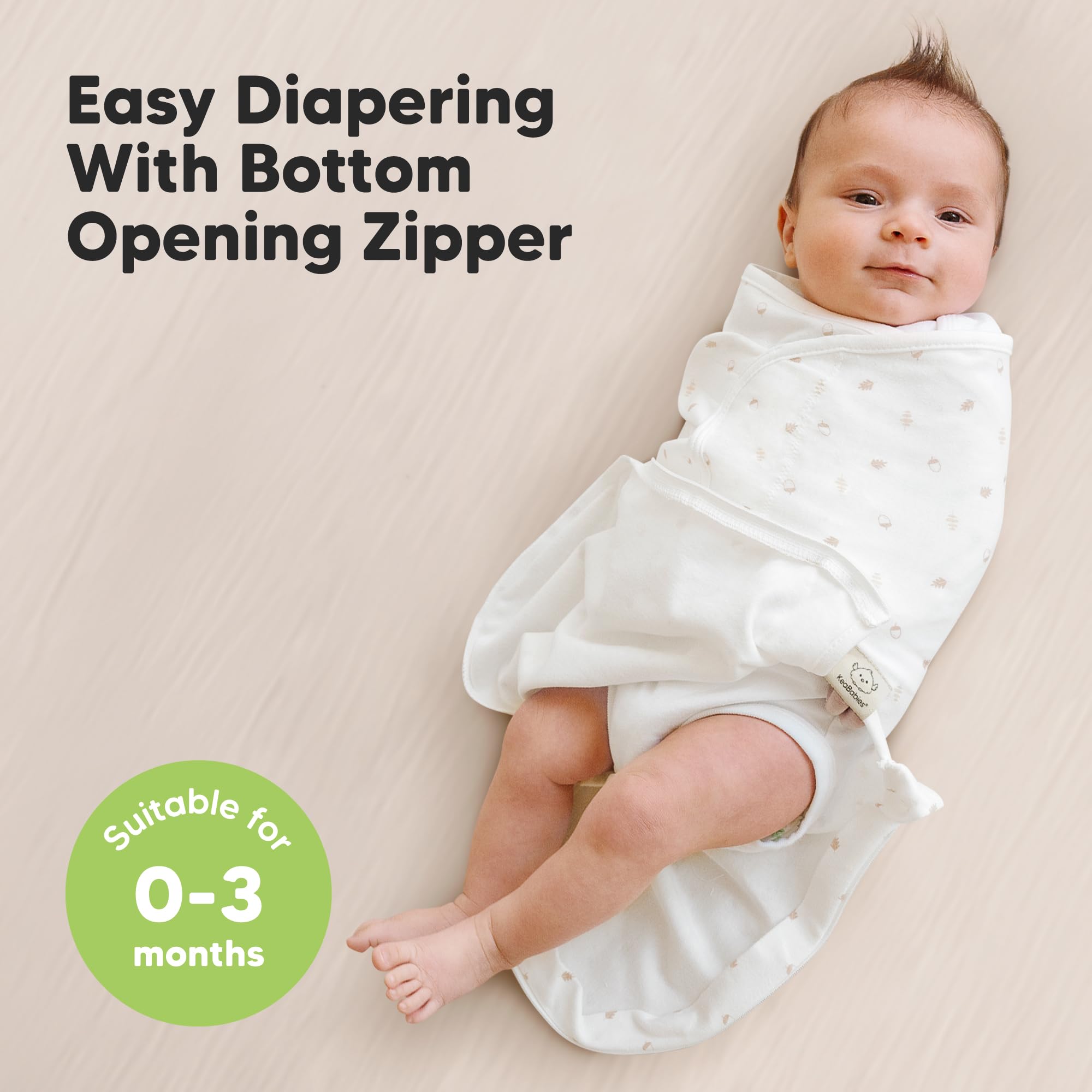 KeaBabies hip healthy swaddle showing ergonomic hip support