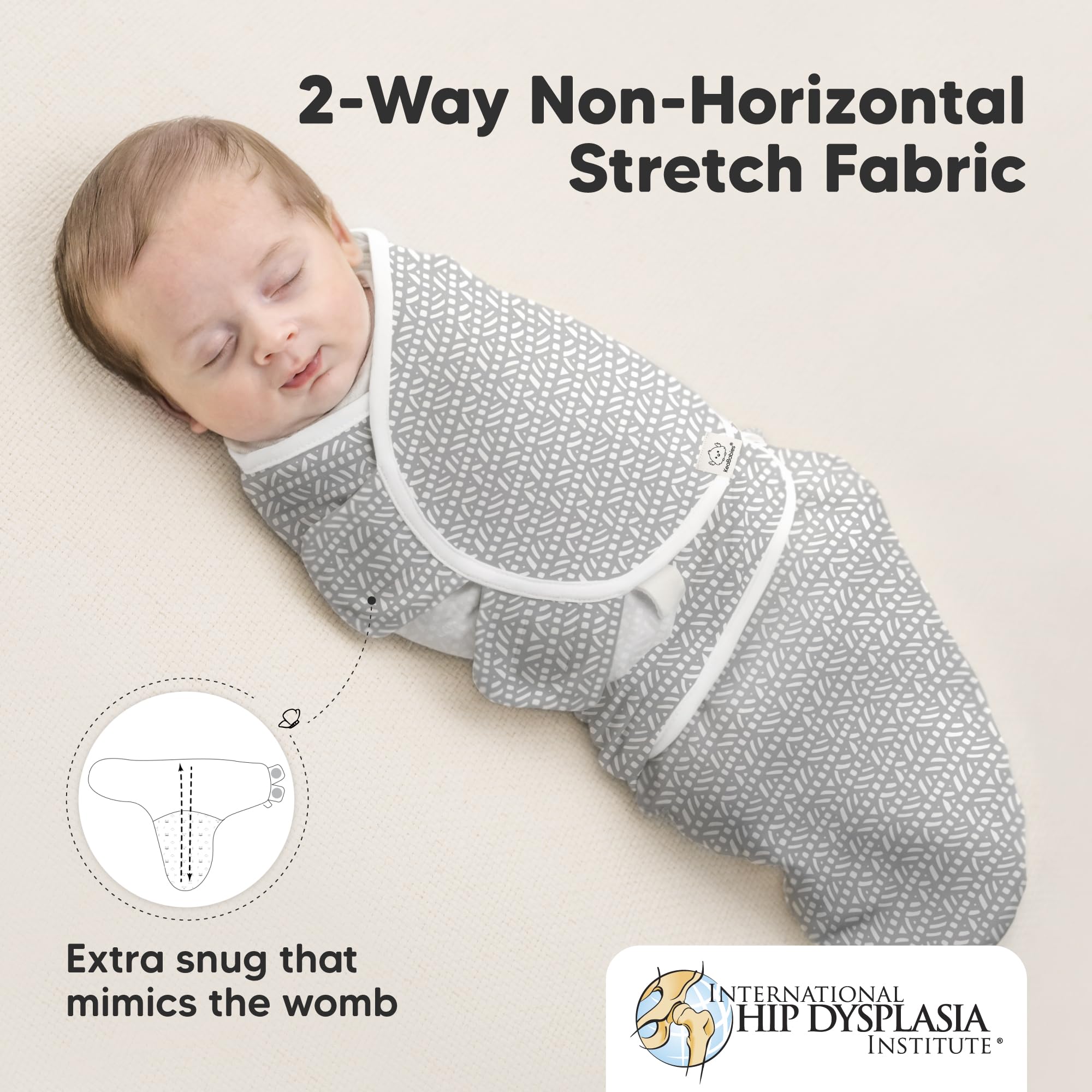 KeaBabies hip-healthy certified design highlighted in product imagery