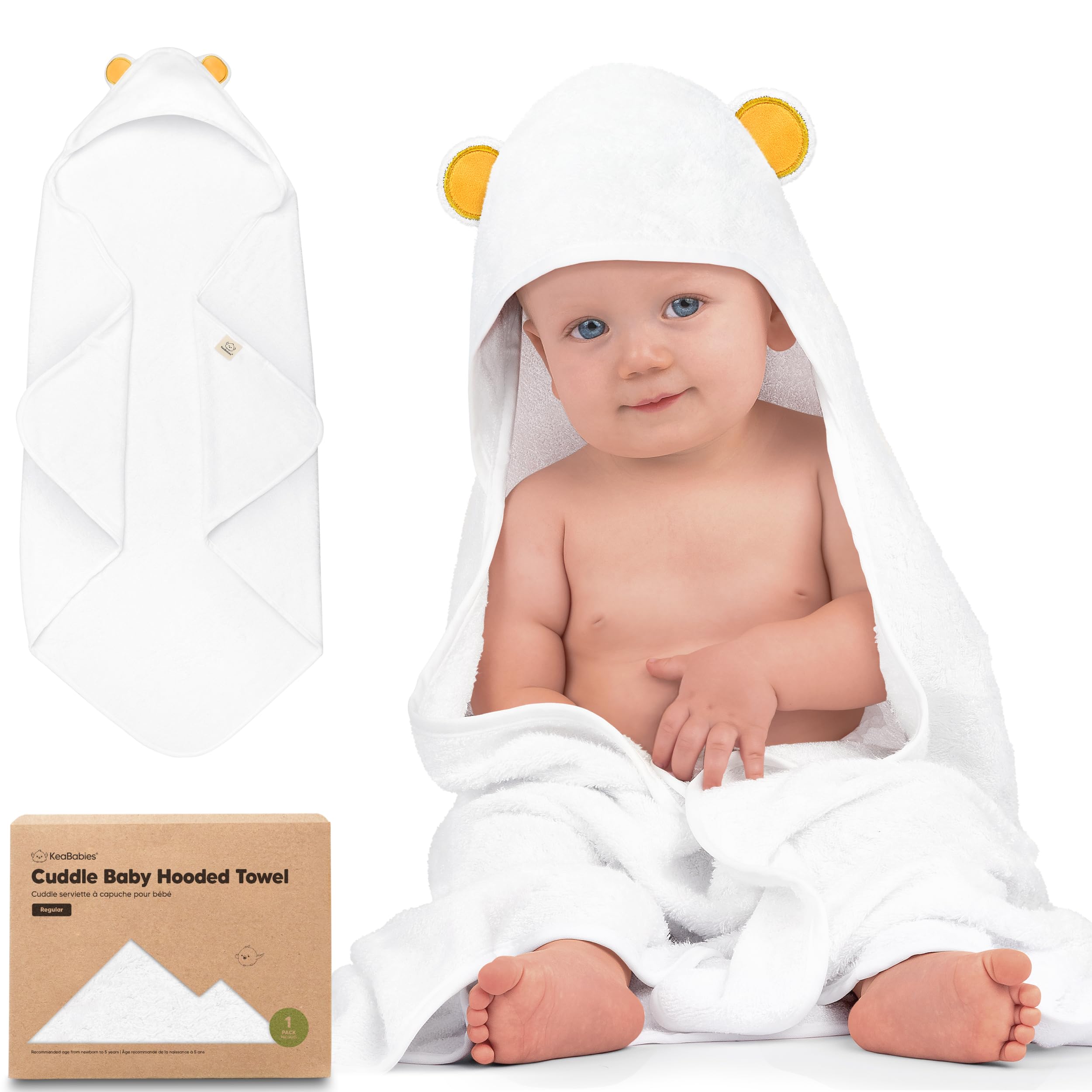 KeaBabies hooded bear towel – ultra-soft and absorbent for newborn baths