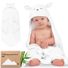 KeaBabies hooded towel with lamb design offering newborn comfort after bath time