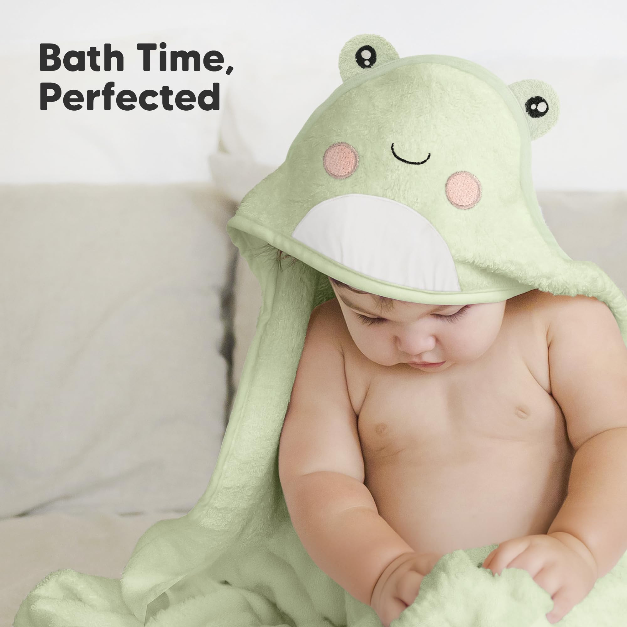KeaBabies hooded towel with frog design and plush texture for bath time