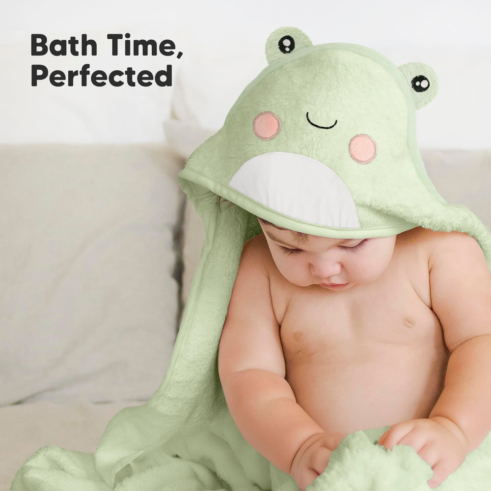 KeaBabies hooded towel with frog design and plush texture for bath time