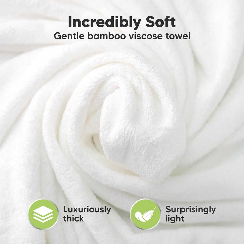 KeaBabies bamboo viscose hooded towel shows high absorbency after bath time.