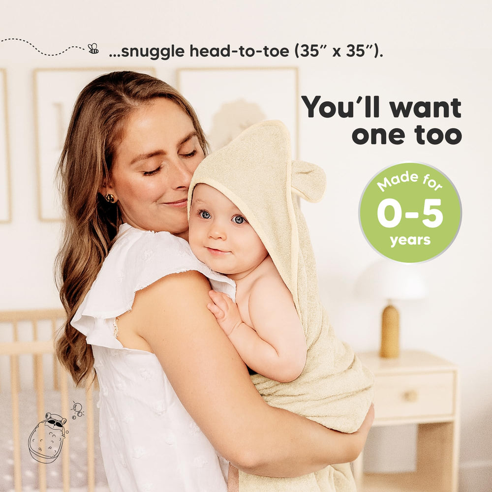 KeaBabies hooded towel dries baby quickly after bath.